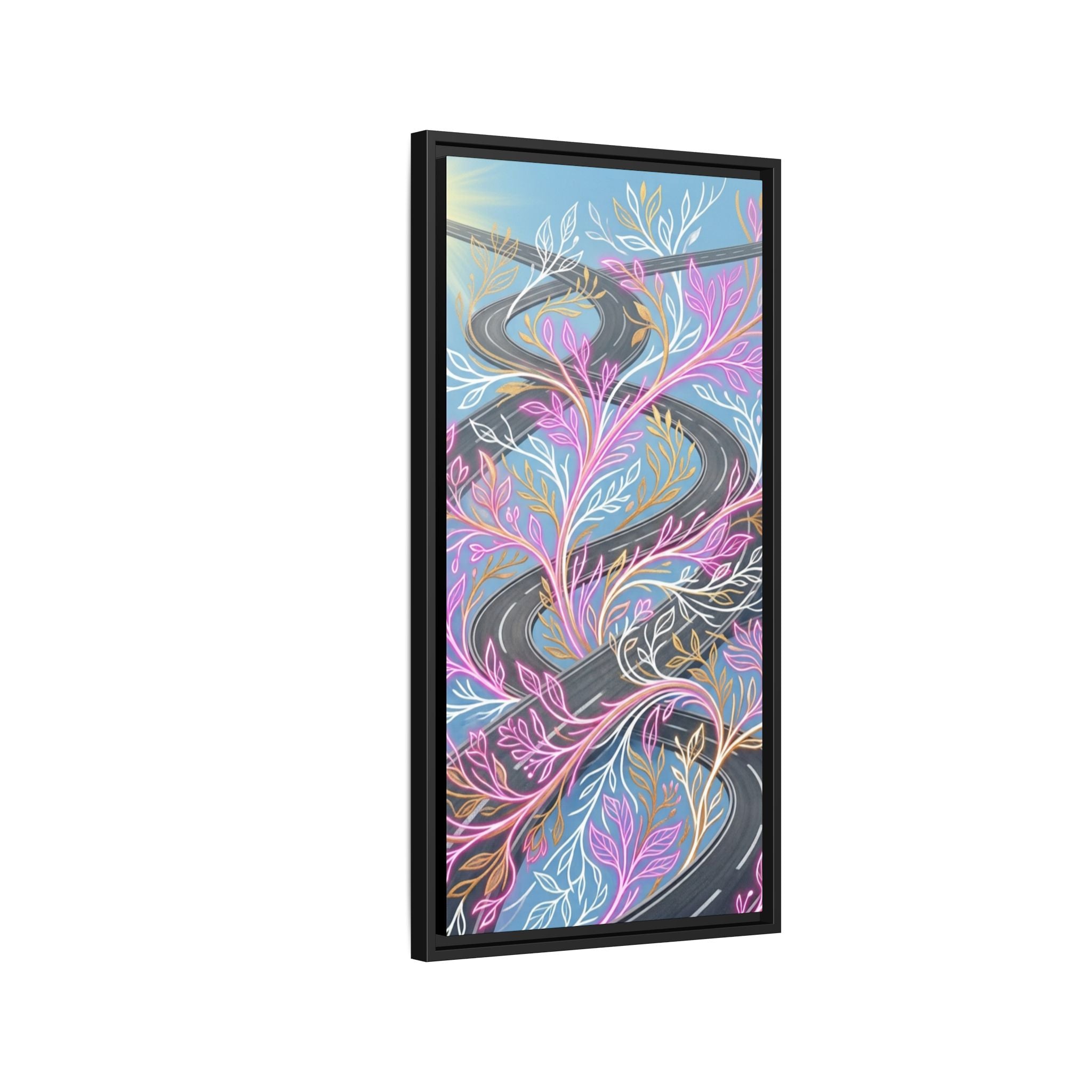 Framed Matte Canvas Floral Vines Wall Art — Pastel Botanical Abstract