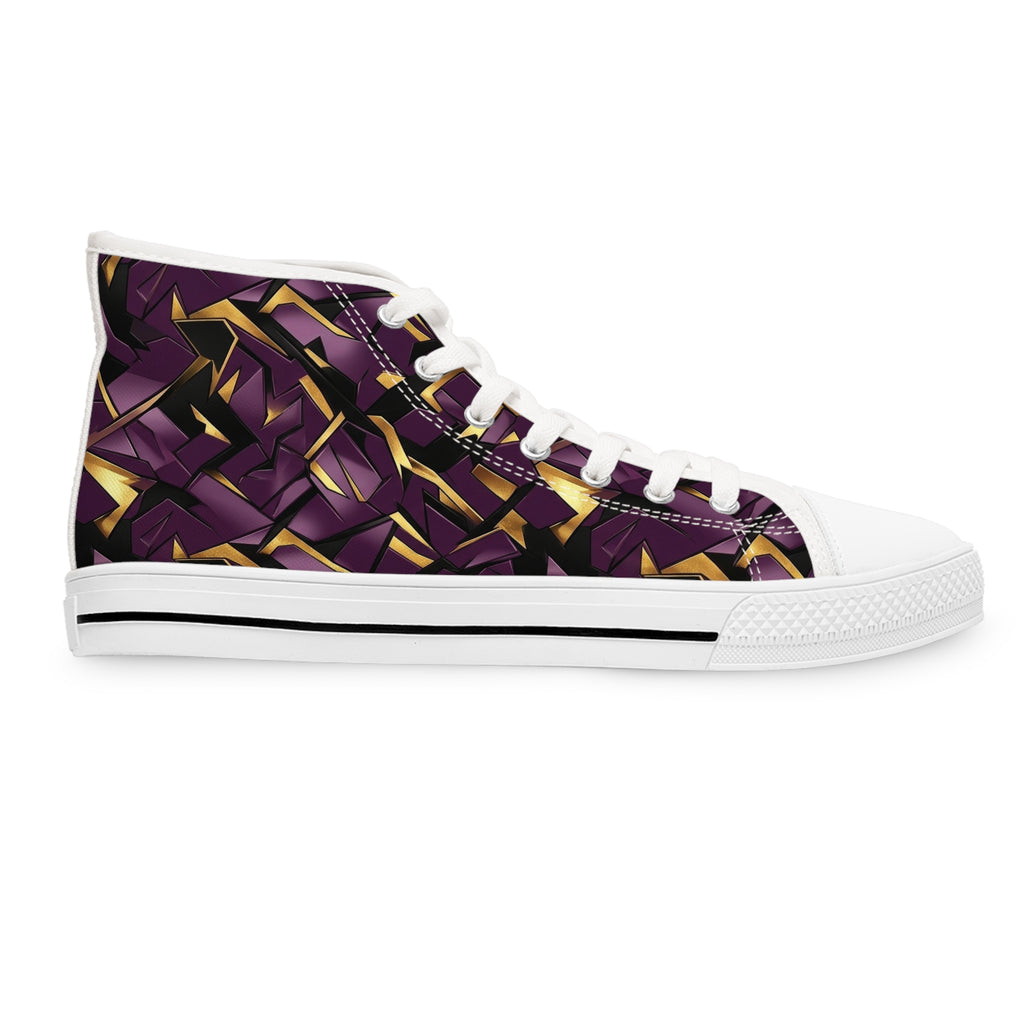 Women's High Top Sneakers — Geometric Purple & Gold Pattern
