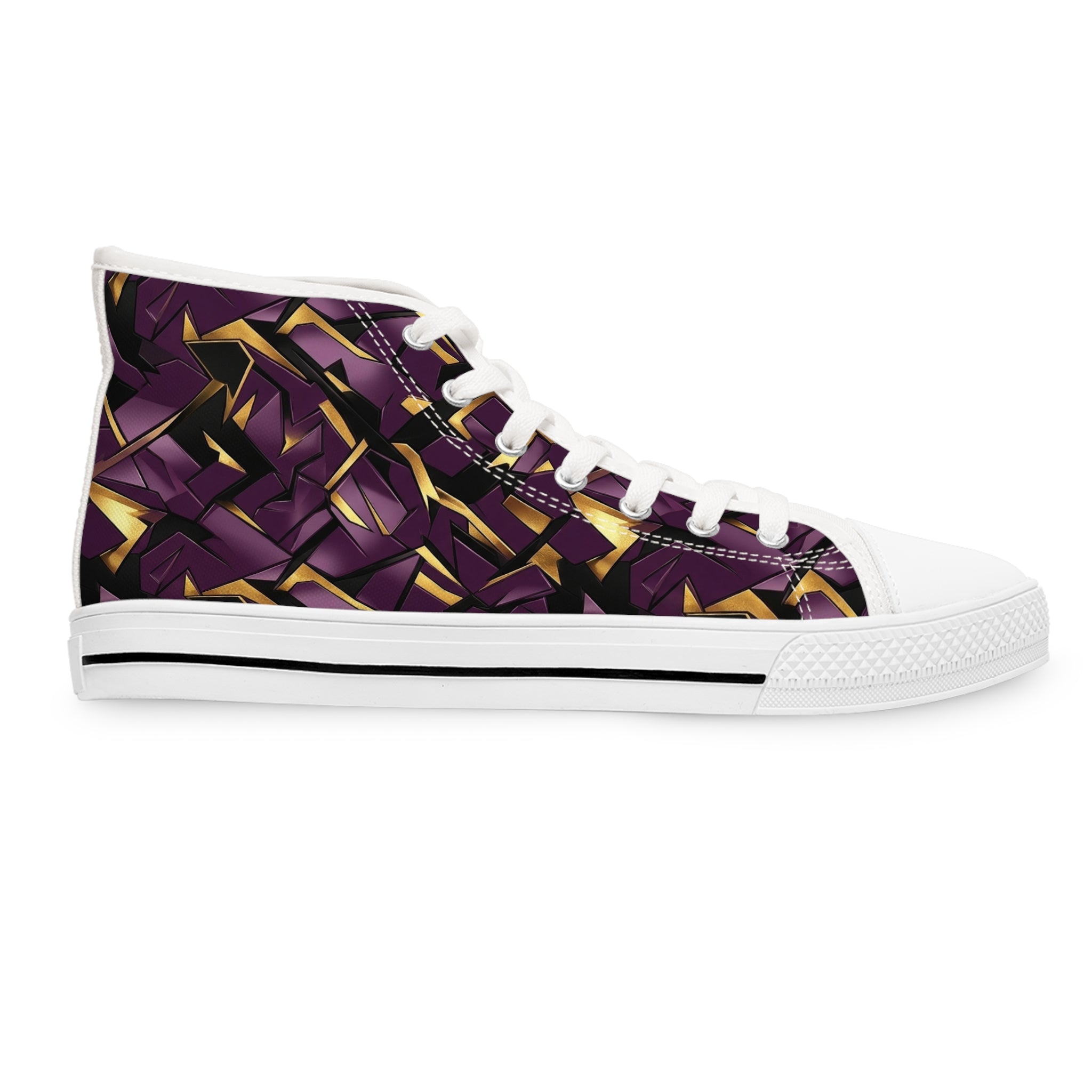 Women's High Top Sneakers — Geometric Purple & Gold Pattern