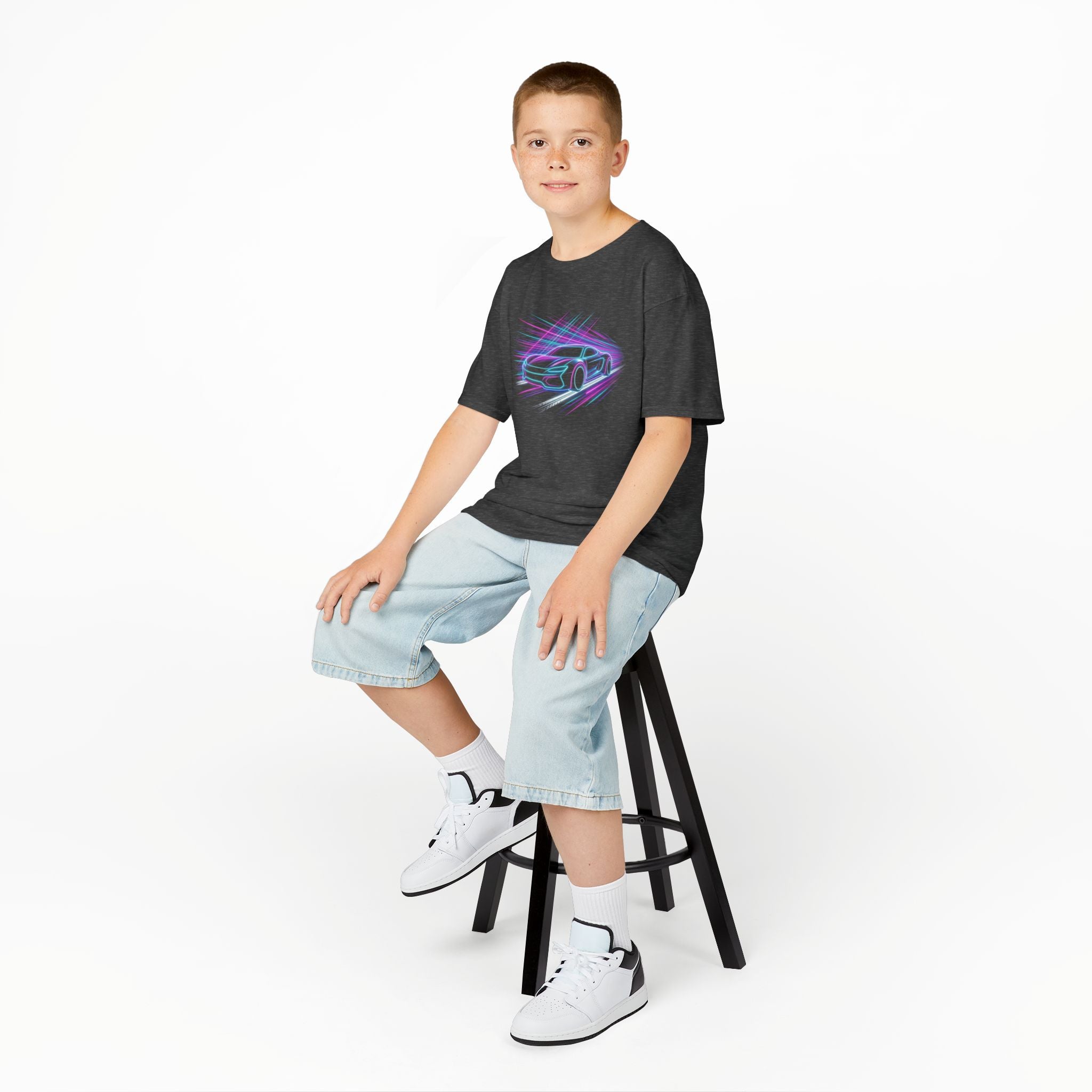 Kids Neon Speed Car Tee — Racing Graphic