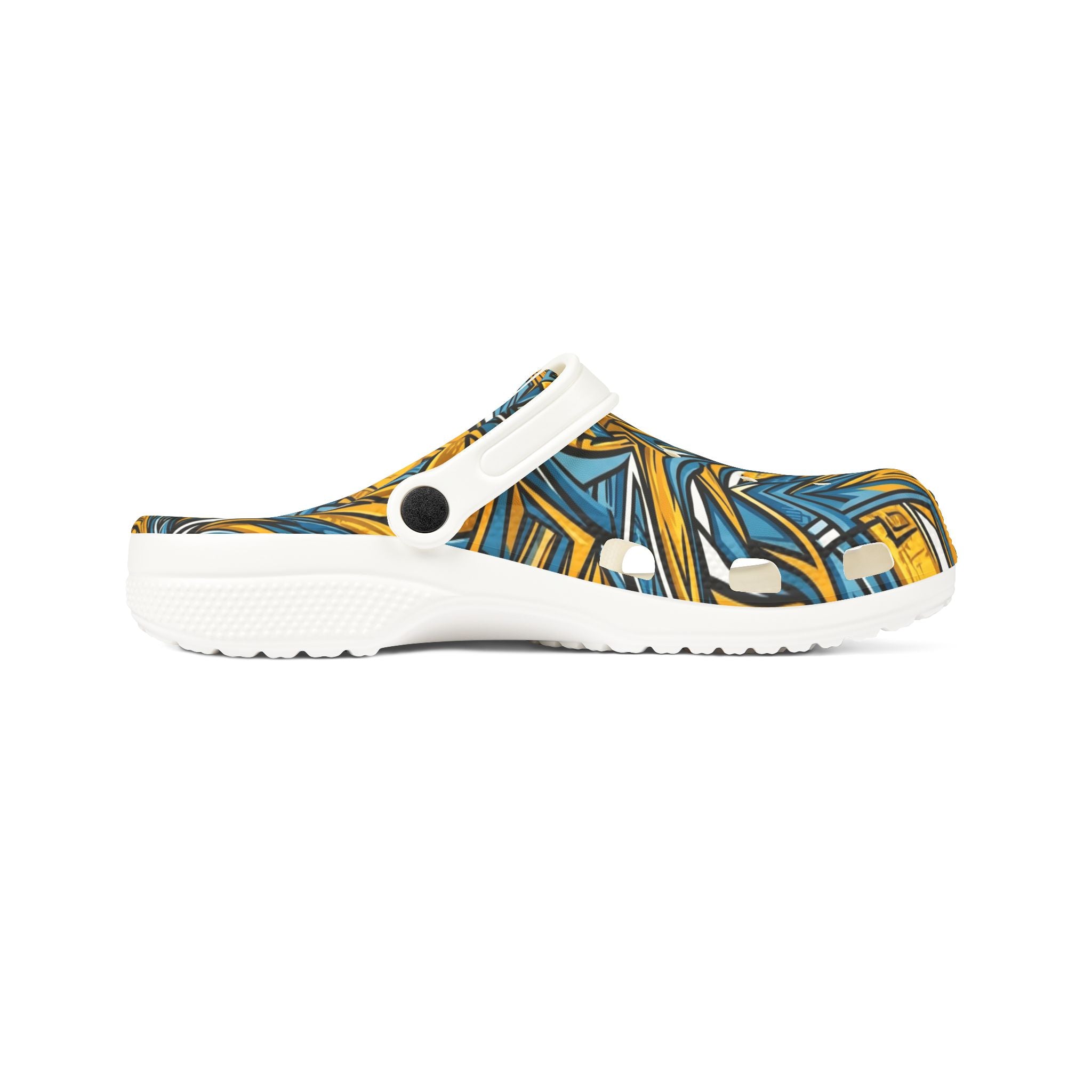 Abstract Blue & Gold EVA Foam Clogs — Slip-On Comfort