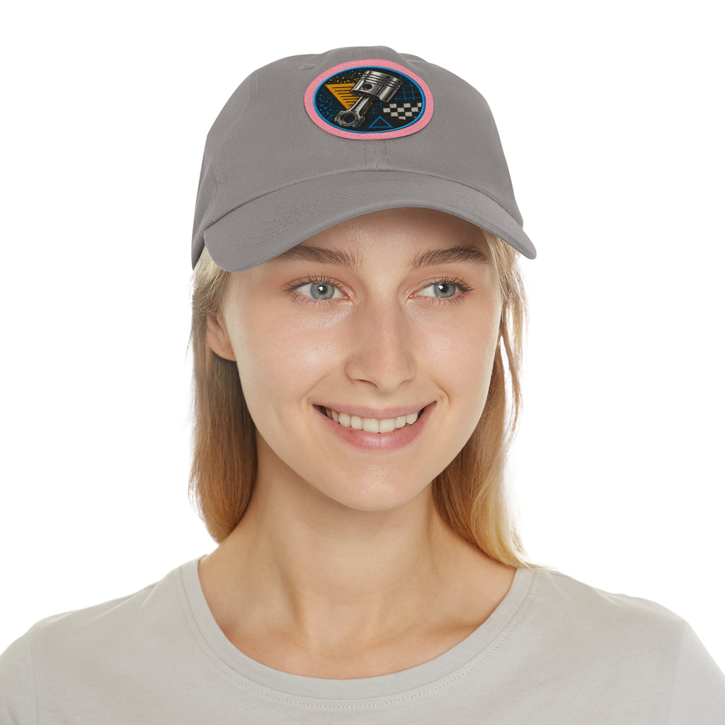 Racing Piston Patch Dad Hat — Vintage Motorhead Leather Patch Cap