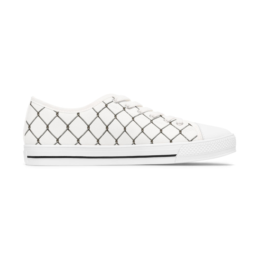 Women's White Chain-Link Canvas Low Top Sneakers