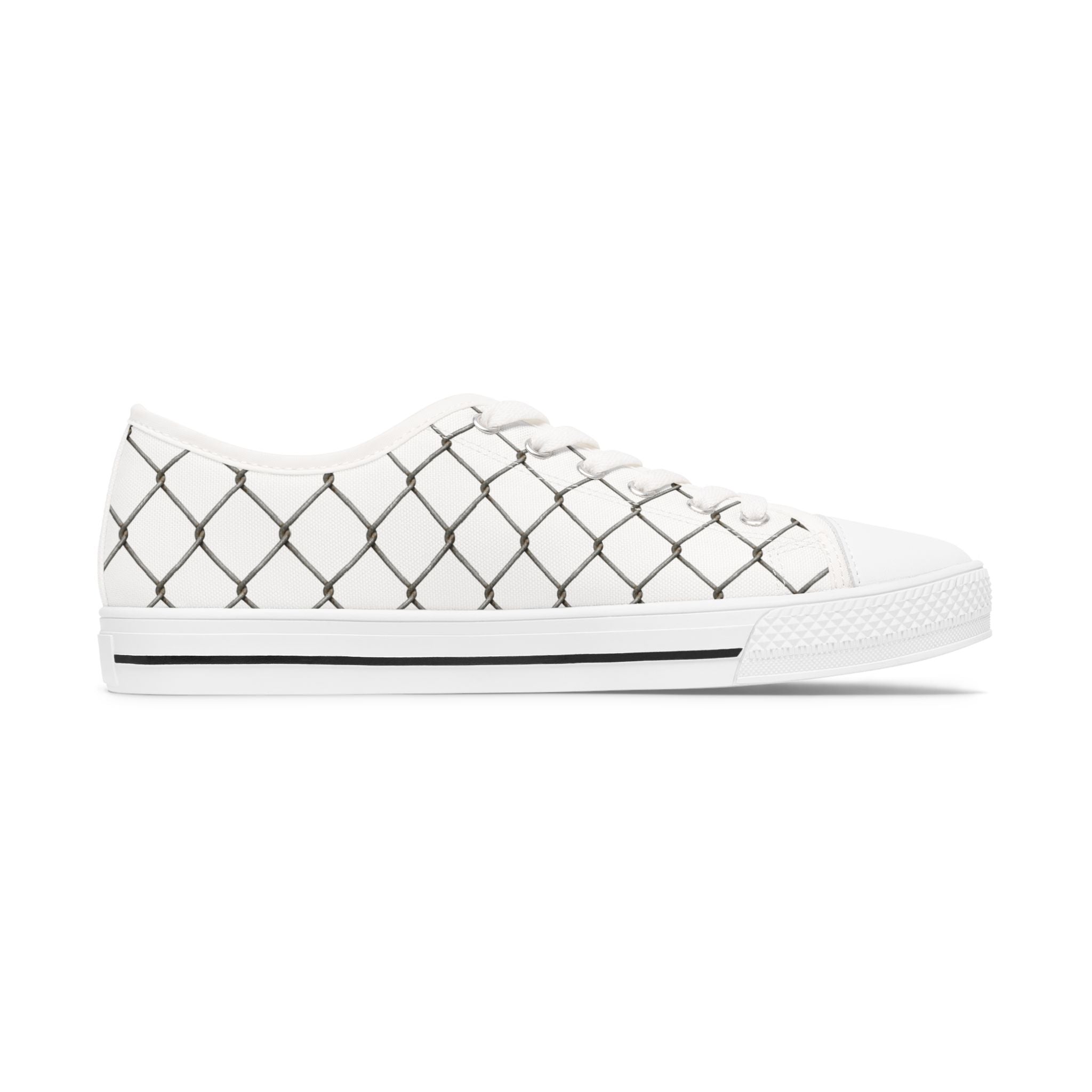Women's White Chain-Link Canvas Low Top Sneakers