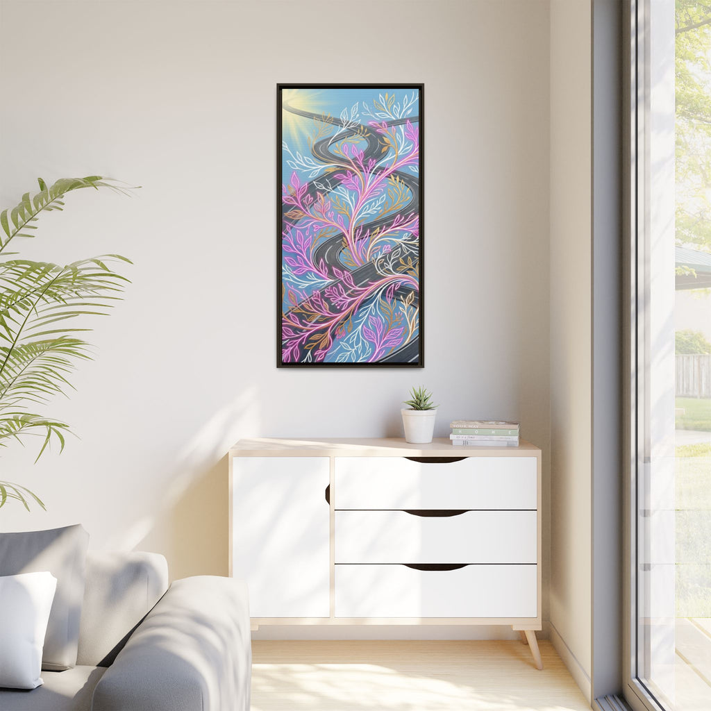 Framed Matte Canvas Floral Vines Wall Art — Pastel Botanical Abstract