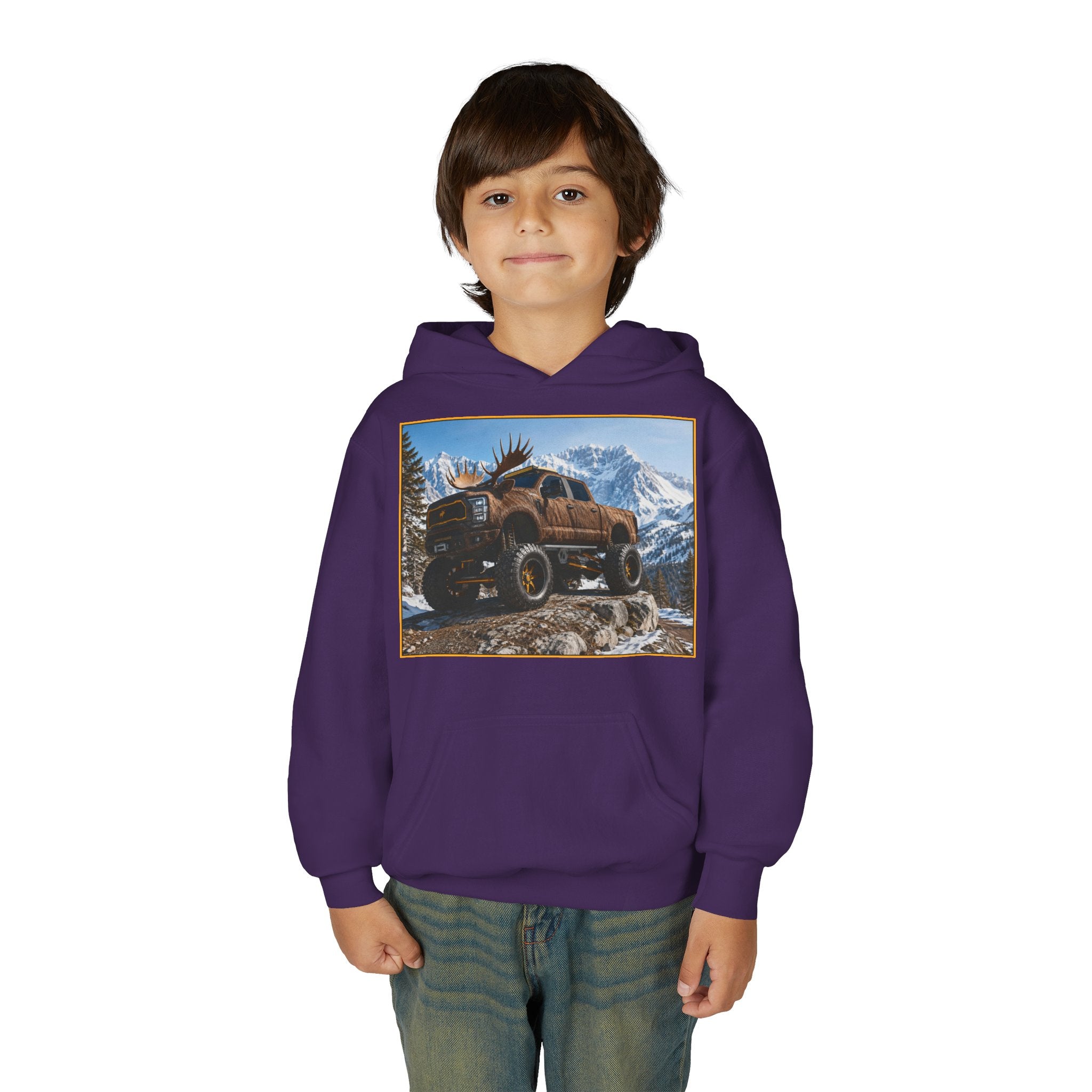Youth Hoodie - Moose Truck Mountain Adventure Graphic