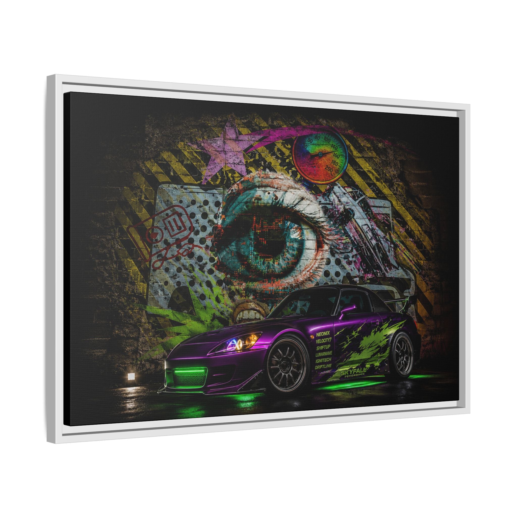 Graffiti Sports Car Matte Canvas - Framed Wall Art