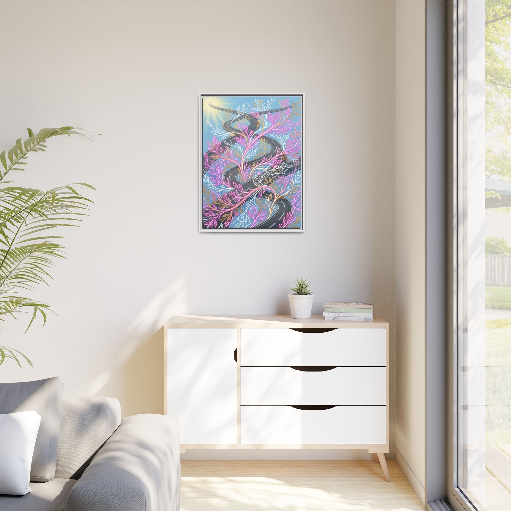 Framed Matte Canvas Floral Vines Wall Art — Pastel Botanical Abstract