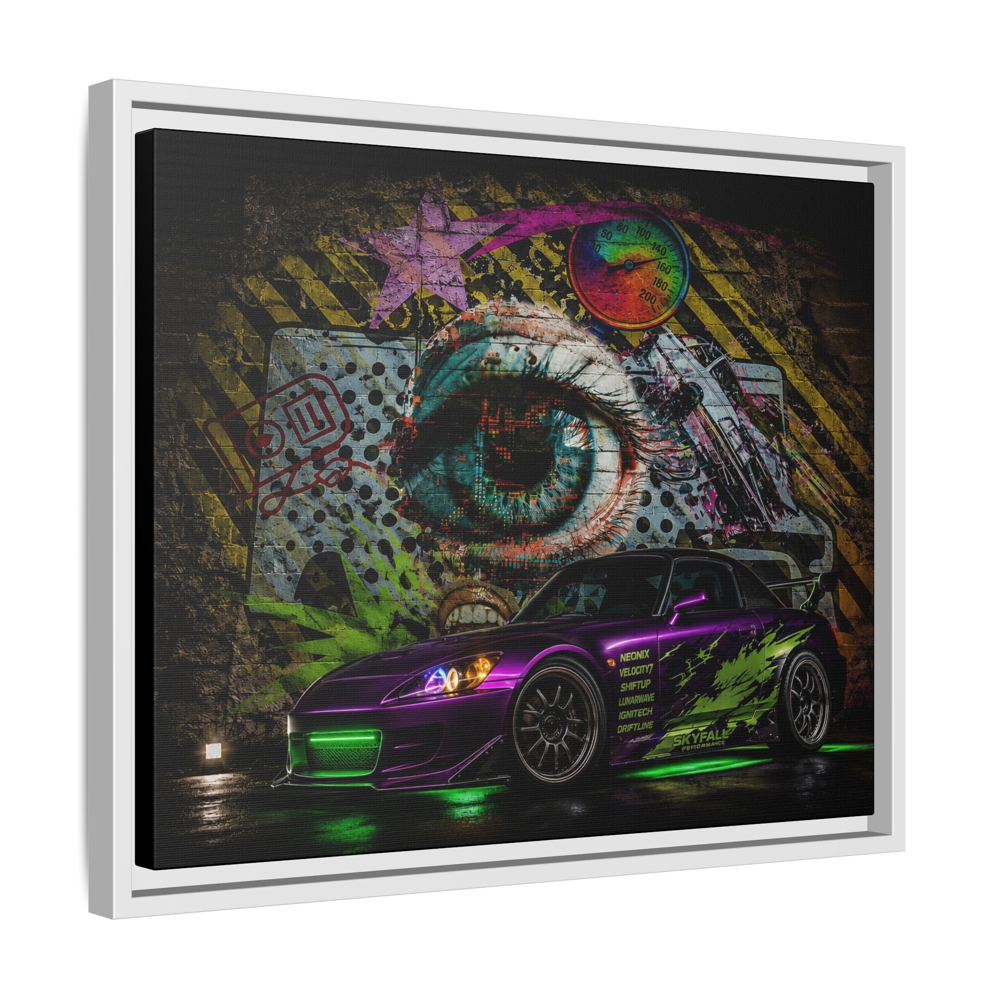 Graffiti Sports Car Matte Canvas - Framed Wall Art