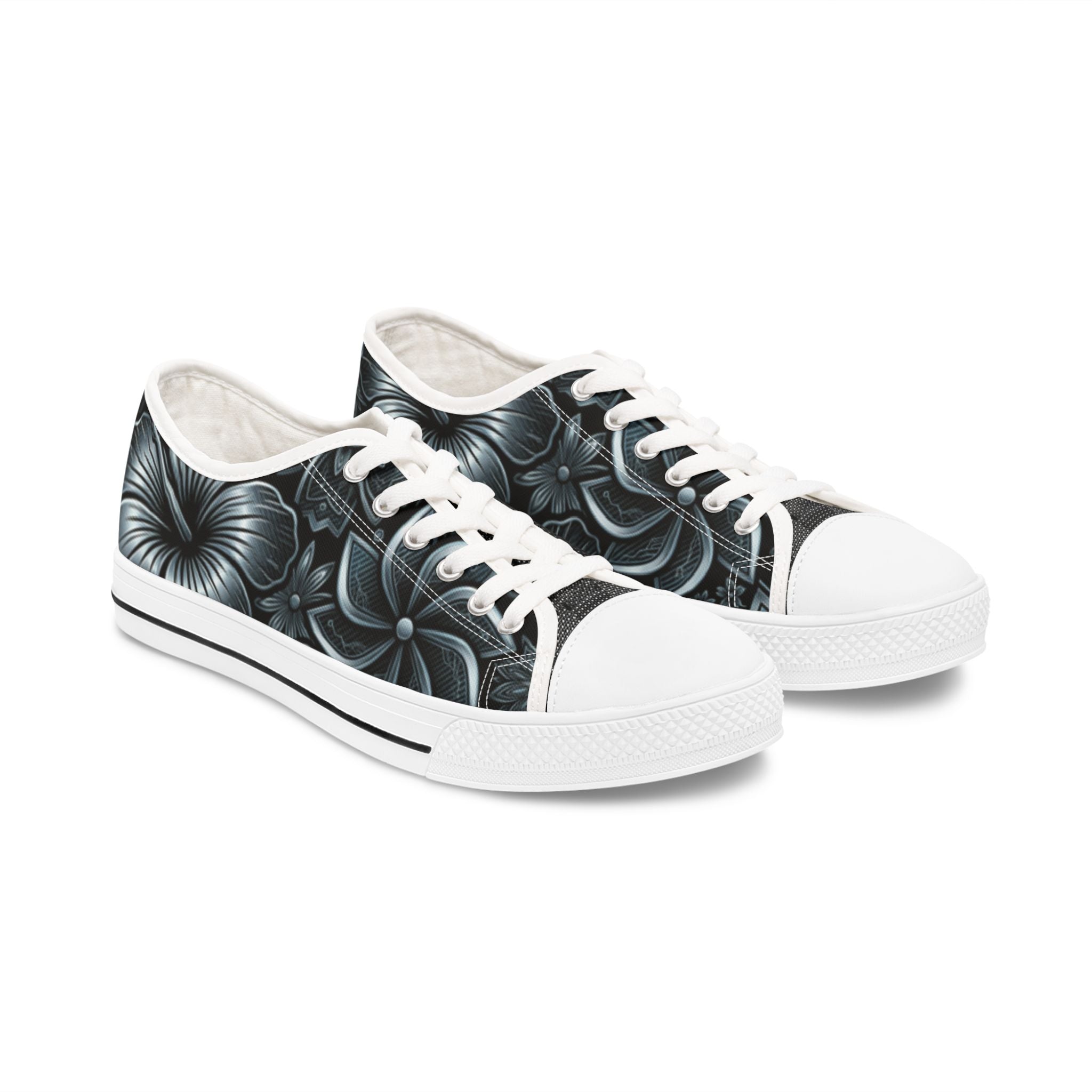 Floral Noir Low-Top Sneakers — Women's Black Floral Canvas Shoes