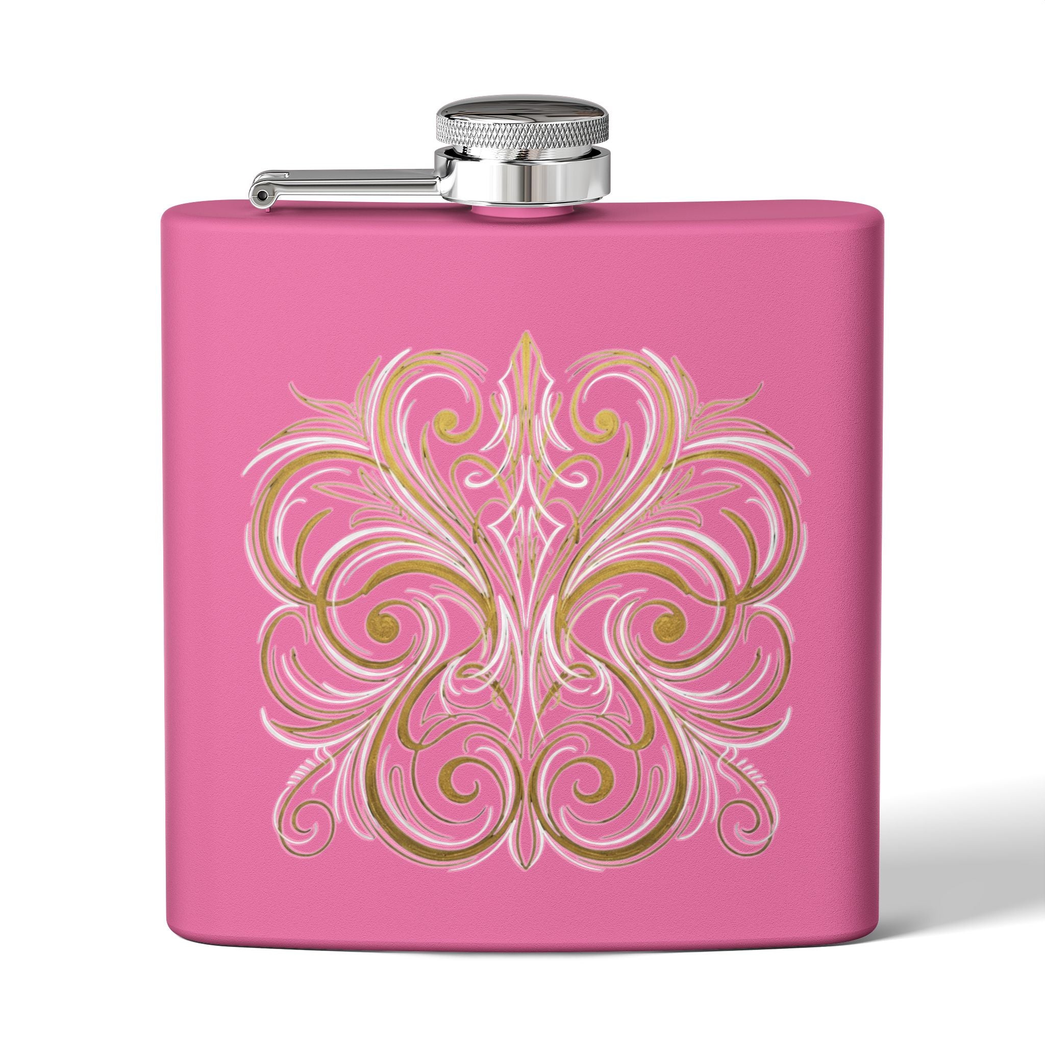 Gold Filigree 6oz Stainless Steel Flask — Vintage Pinstripe Pocket Hip Flask