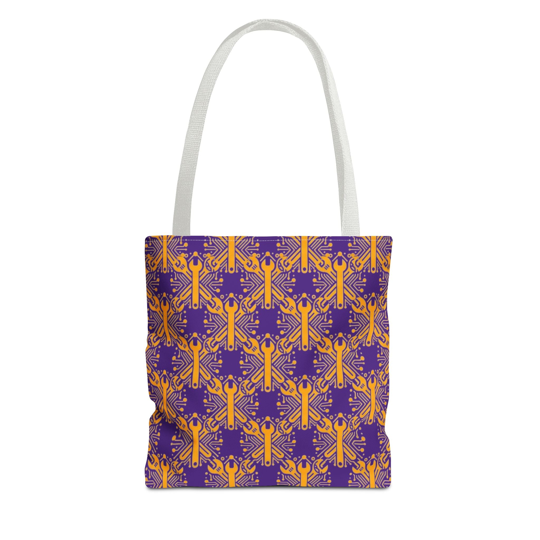 Purple & Gold Wrench Pattern Tote Bag – Automotive All-Over Print Tote