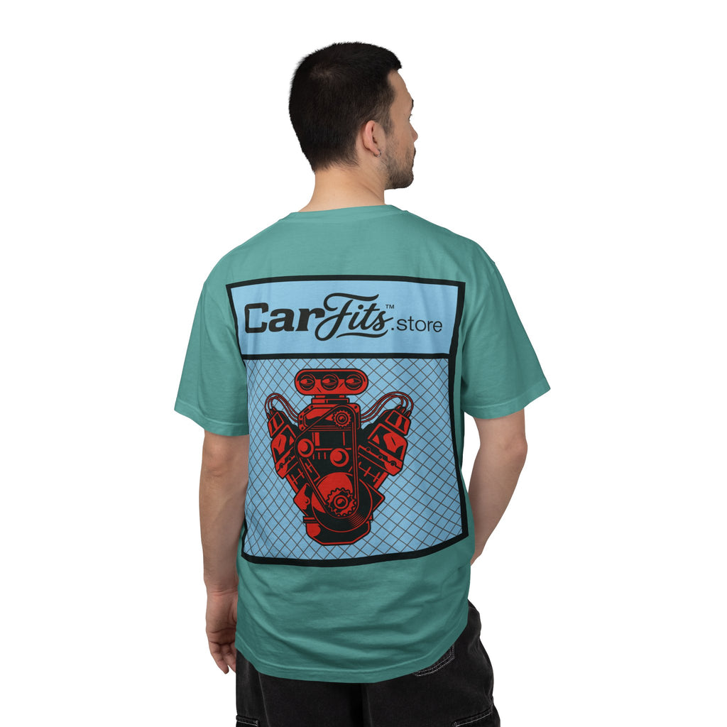 CarFits.store Big Prints T-Shirt — Retro Engine & Scenic Drive