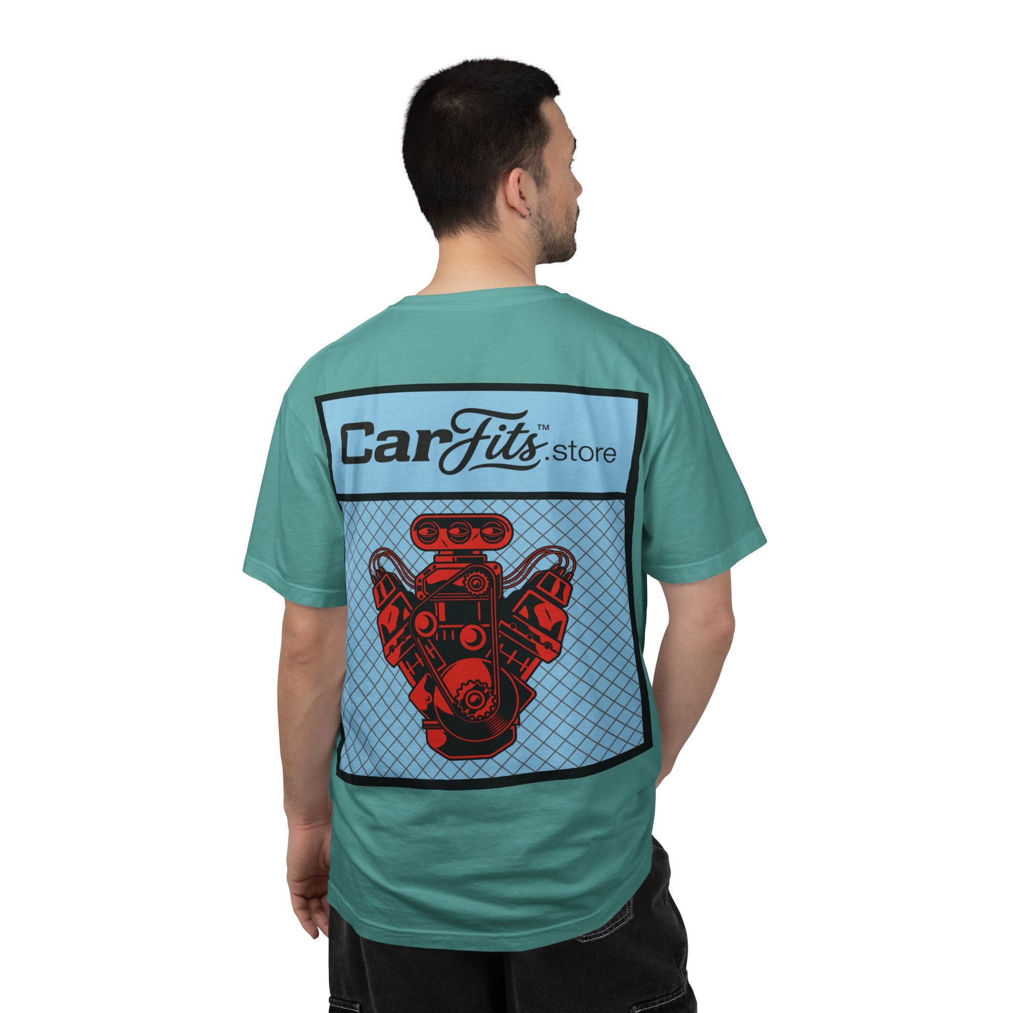 CarFits.store Big Prints T-Shirt — Retro Engine & Scenic Drive