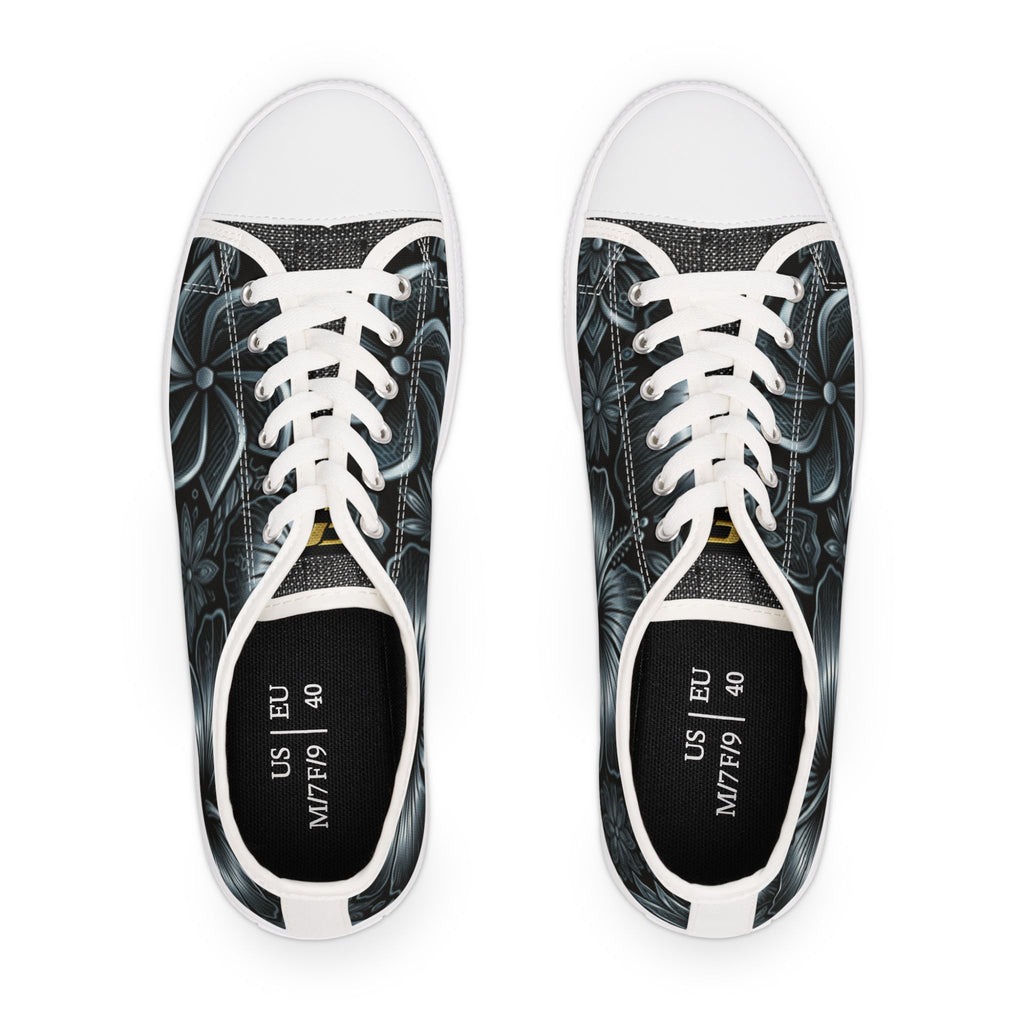 Floral Noir Low-Top Sneakers — Women's Black Floral Canvas Shoes