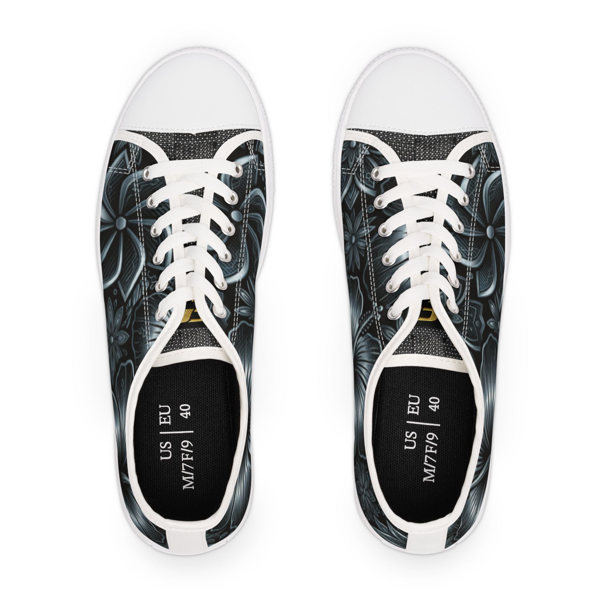 Floral Noir Low-Top Sneakers — Women's Black Floral Canvas Shoes