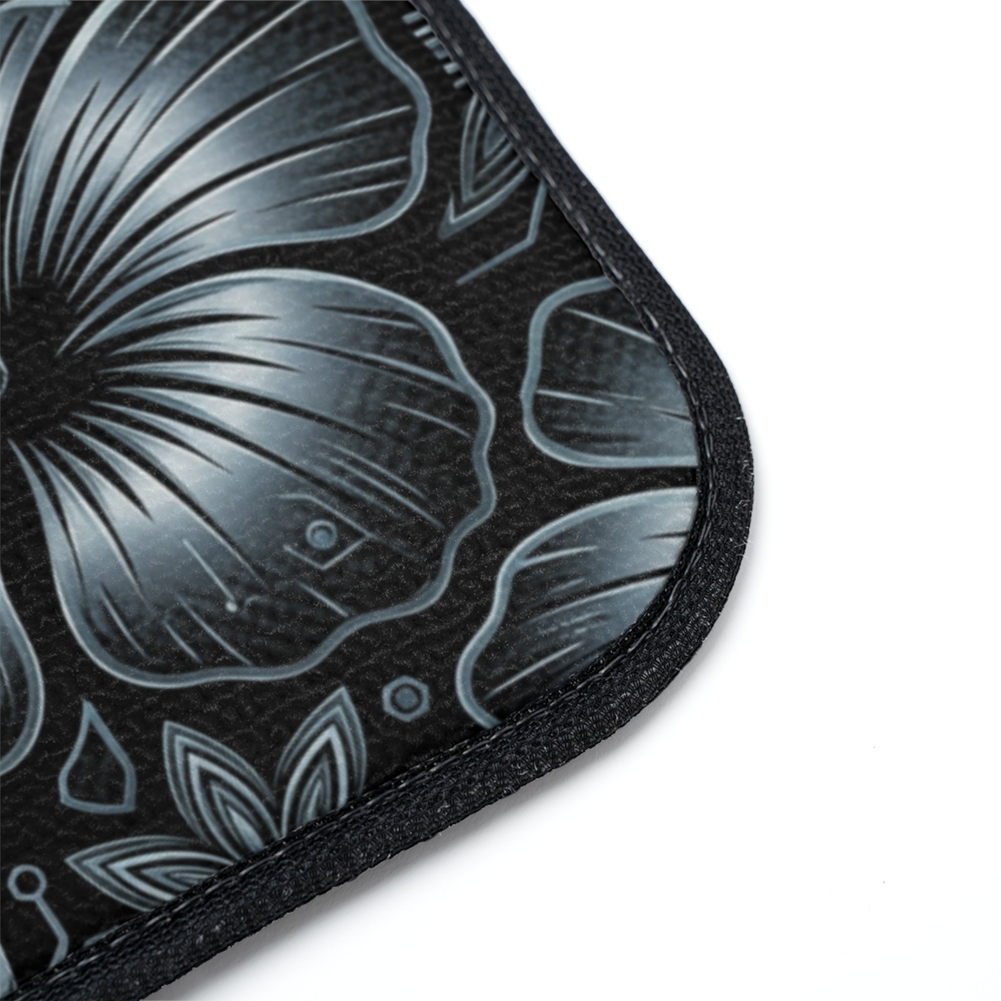 Floral Quilted-look Car Floor Mat — Monochrome Hibiscus Pattern, 1pc
