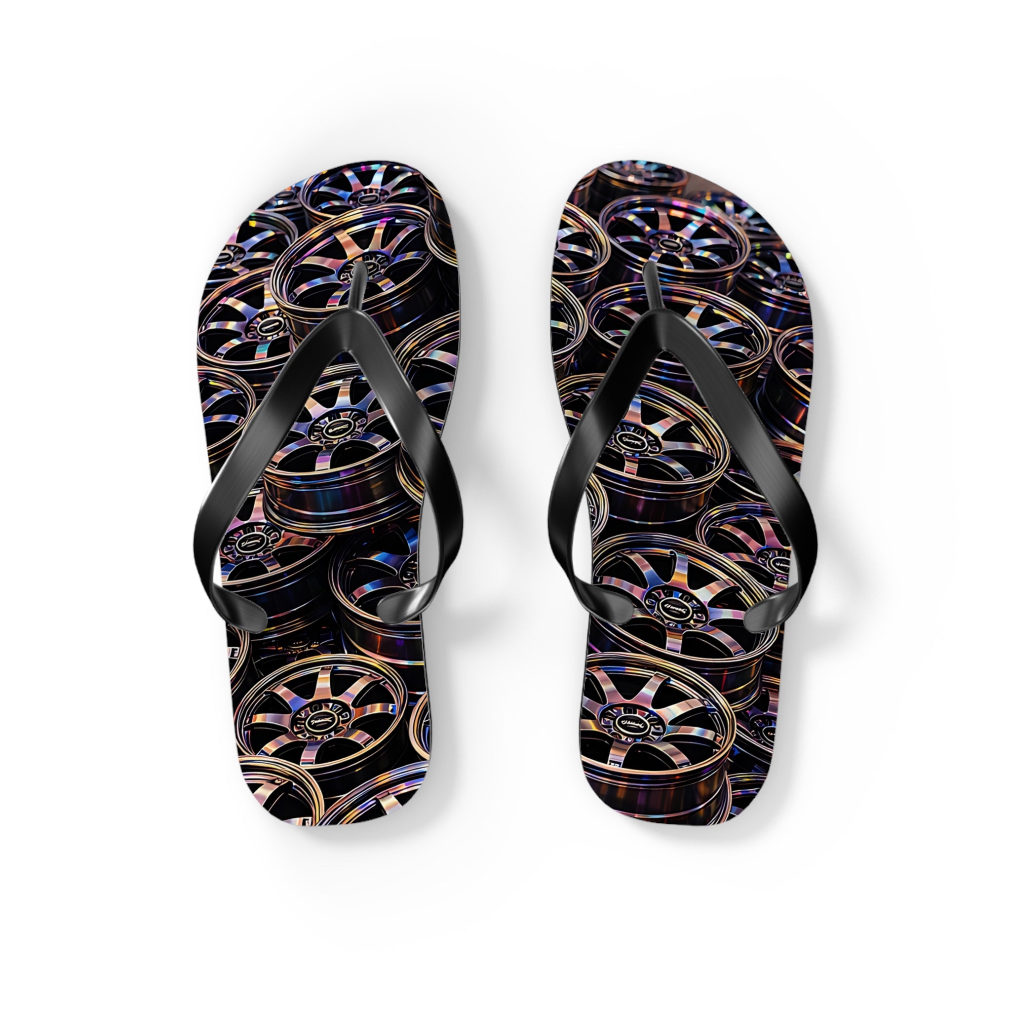 Rim Stack Flip Flops — Automotive Alloy Wheel Pattern Beach Sandals