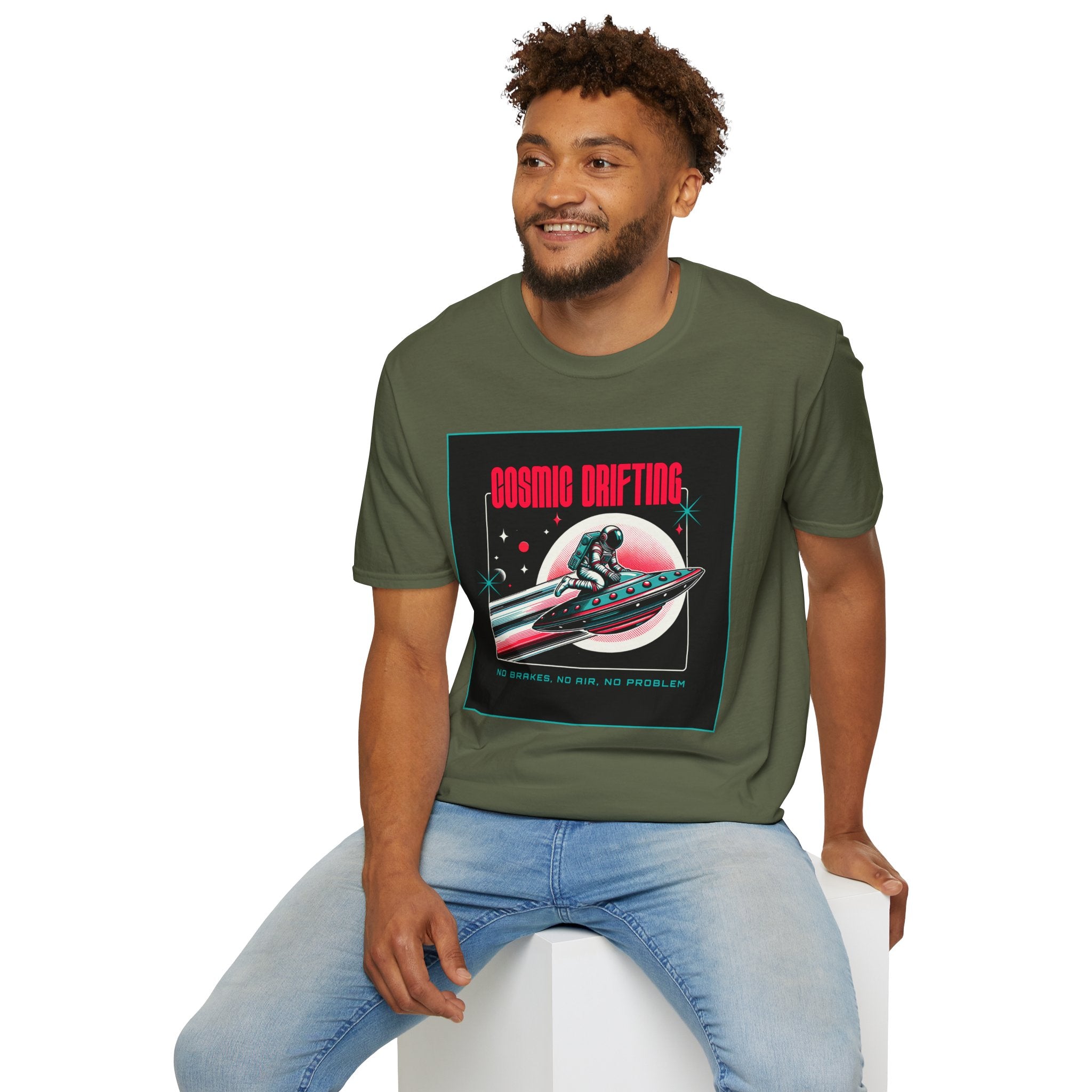 Cosmic Drifting T-Shirt — Retro Astronaut & UFO Vintage Space Tee