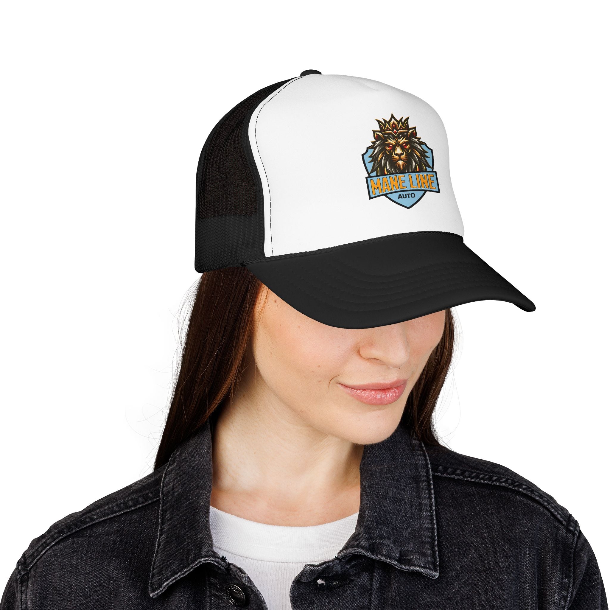 Logo Trucker Hat — 'Mane Line Auto' Foam Mesh Cap