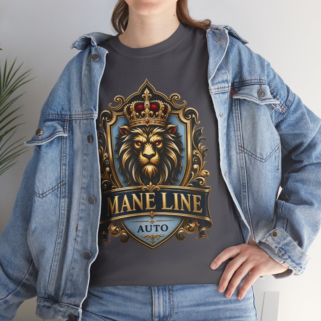 Lion Crest Tee — "Mane Line Auto" Vintage Heraldic Graphic Shirt