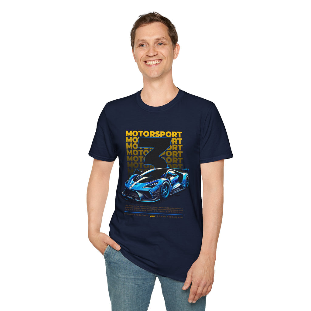 Motorsport No.3 Racing T‑Shirt — Blue Supercar Graphic Tee