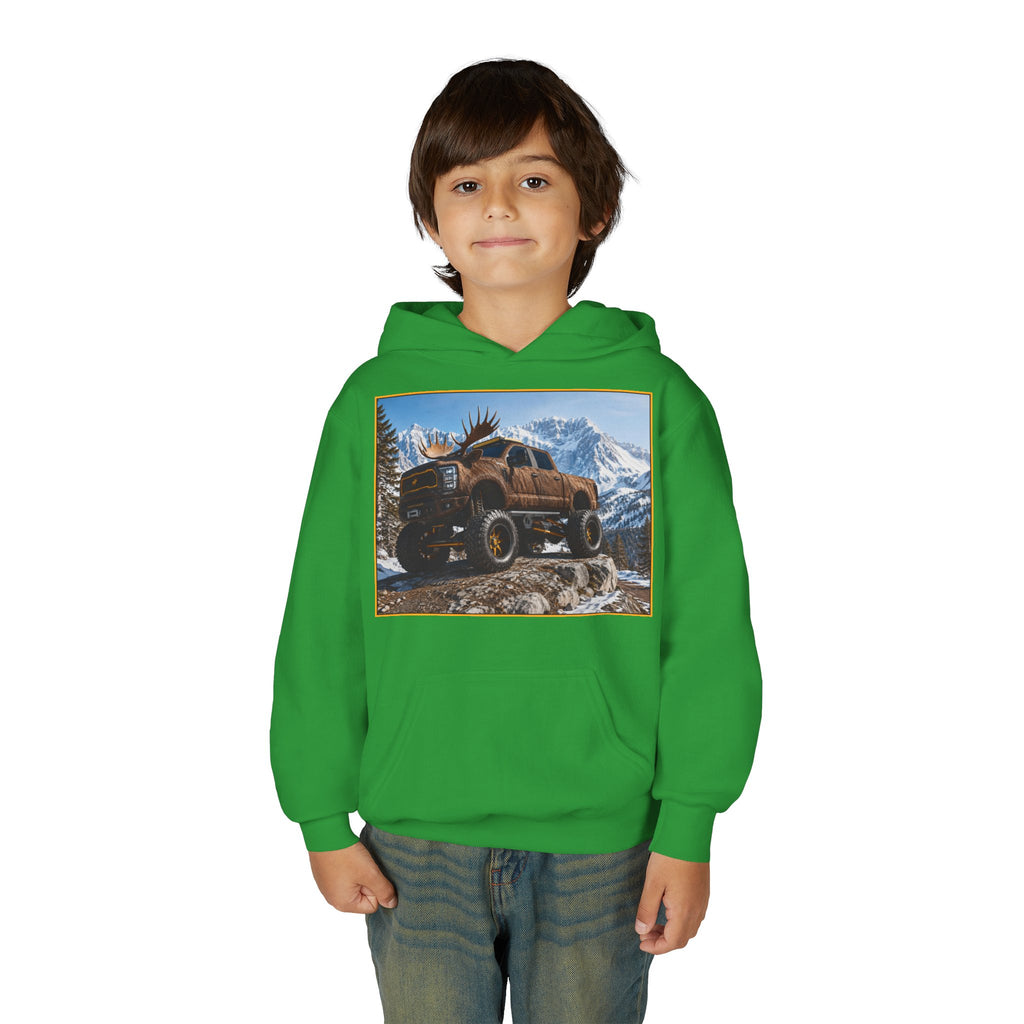 Youth Hoodie - Moose Truck Mountain Adventure Graphic