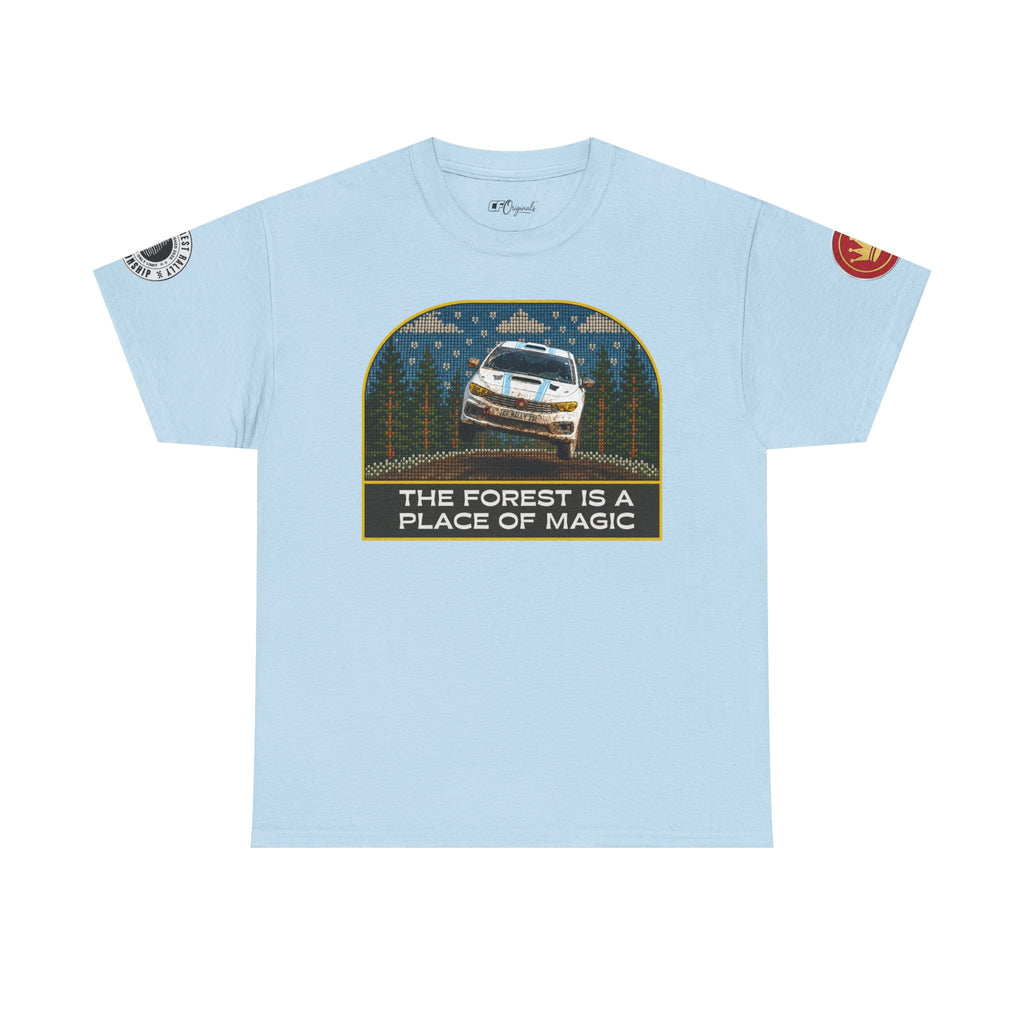Forest Rally T‑Shirt – 'The Forest Is a Place of Magic' Cross-stitched Style Graphic