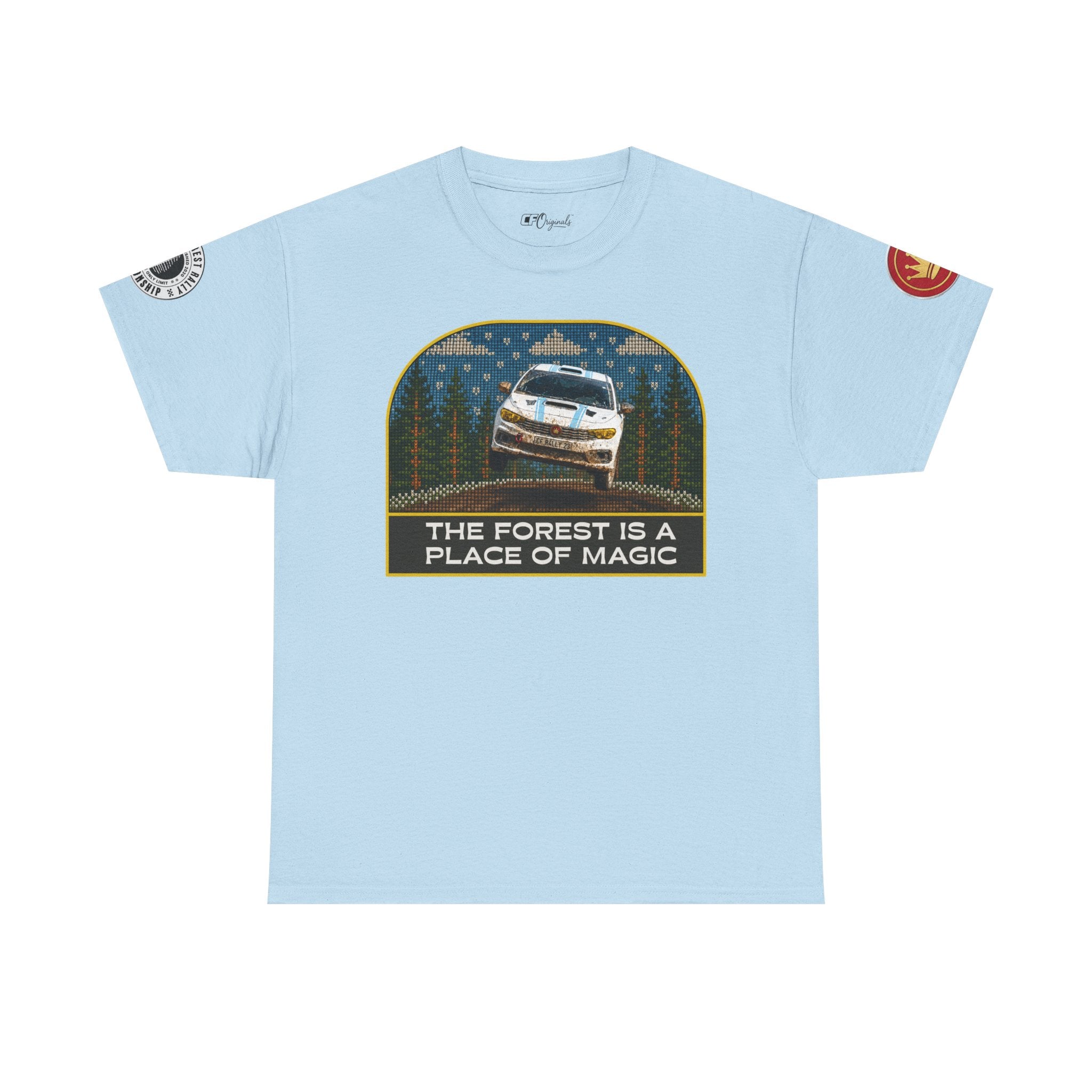 Forest Rally T‑Shirt – 'The Forest Is a Place of Magic' Cross-stitched Style Graphic