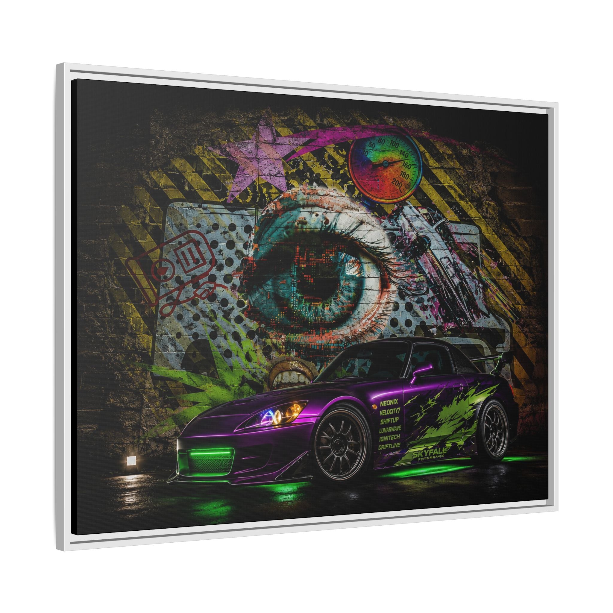Graffiti Sports Car Matte Canvas - Framed Wall Art