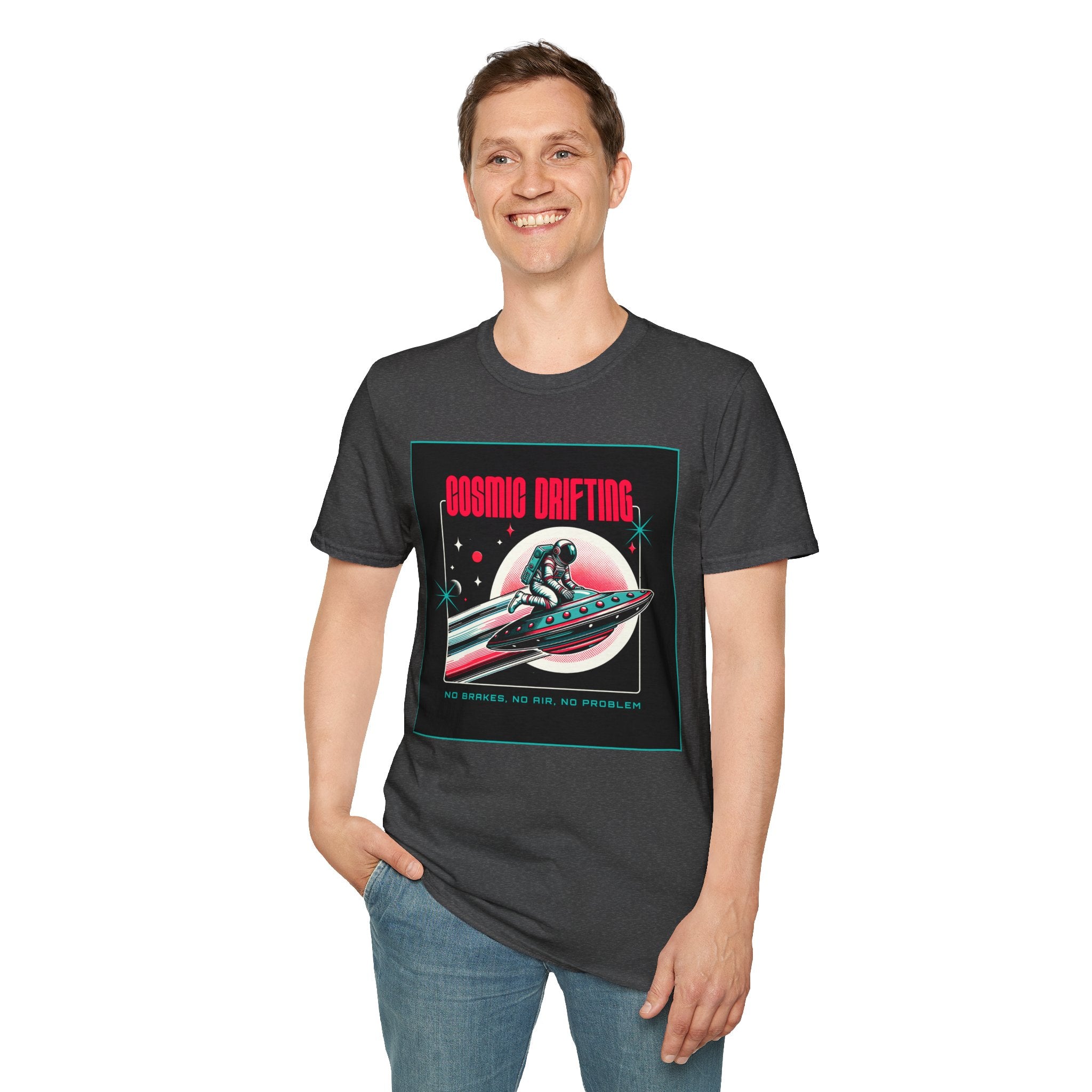 Cosmic Drifting T-Shirt — Retro Astronaut & UFO Vintage Space Tee