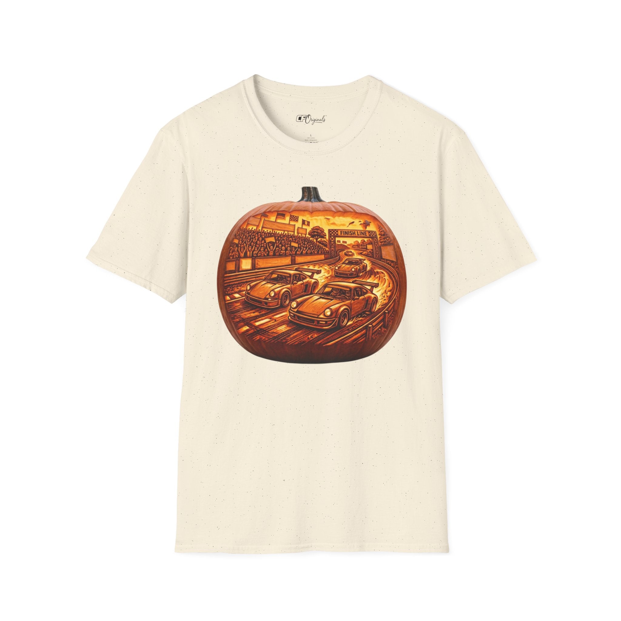 Vintage Racing Pumpkin T-Shirt — Retro Car Grand Prix Halloween Tee