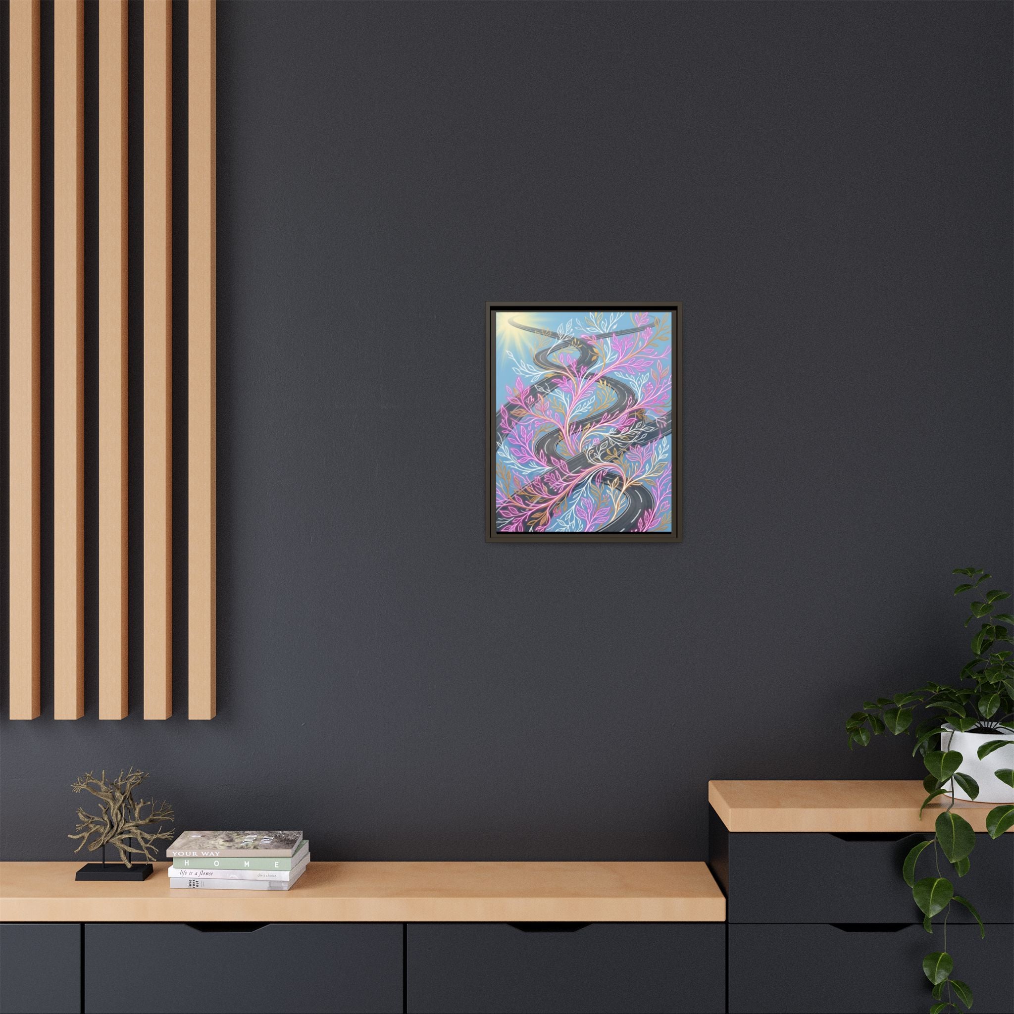 Framed Matte Canvas Floral Vines Wall Art — Pastel Botanical Abstract