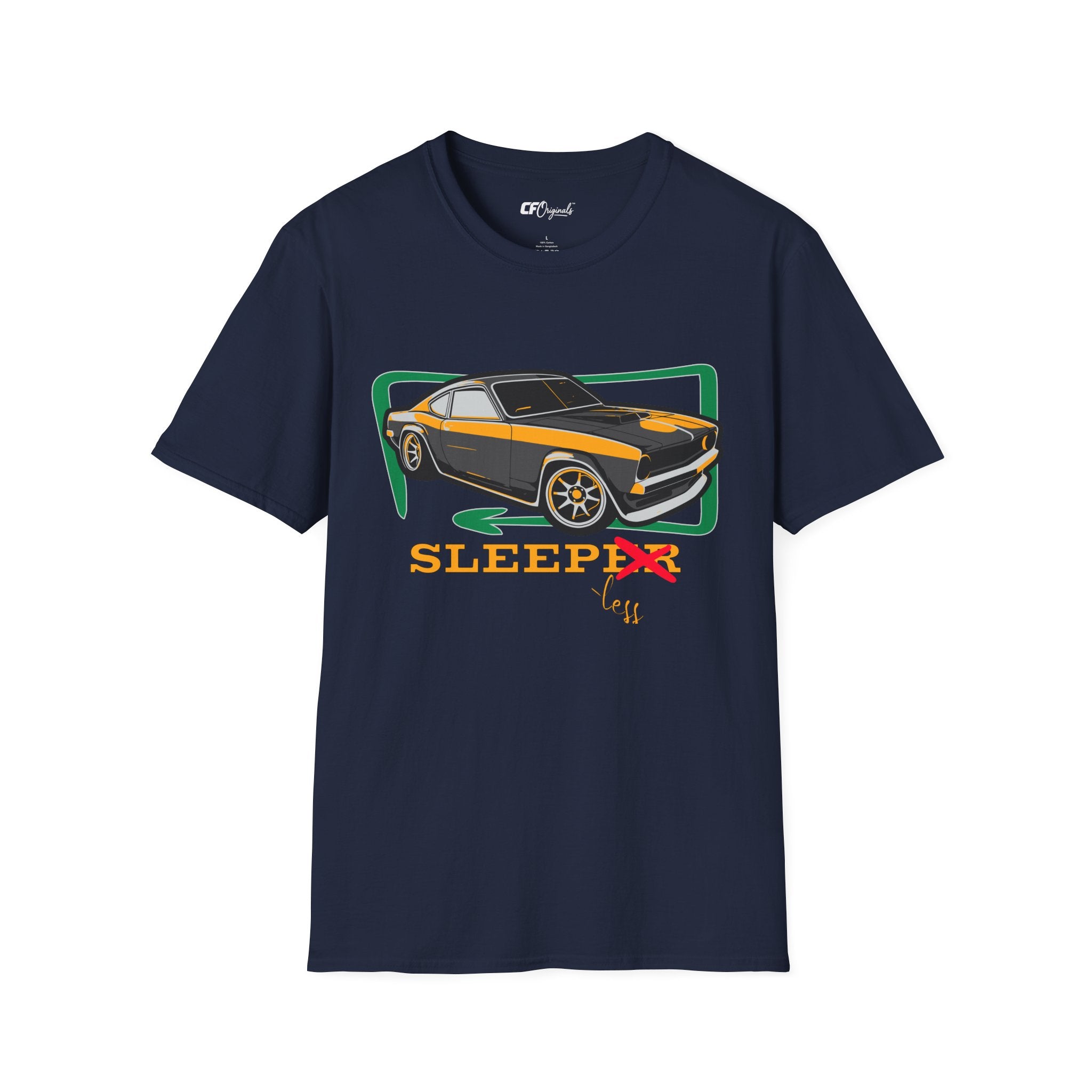 Classic Muscle Car T-Shirt — Retro 'Sleepless' Graphic Tee