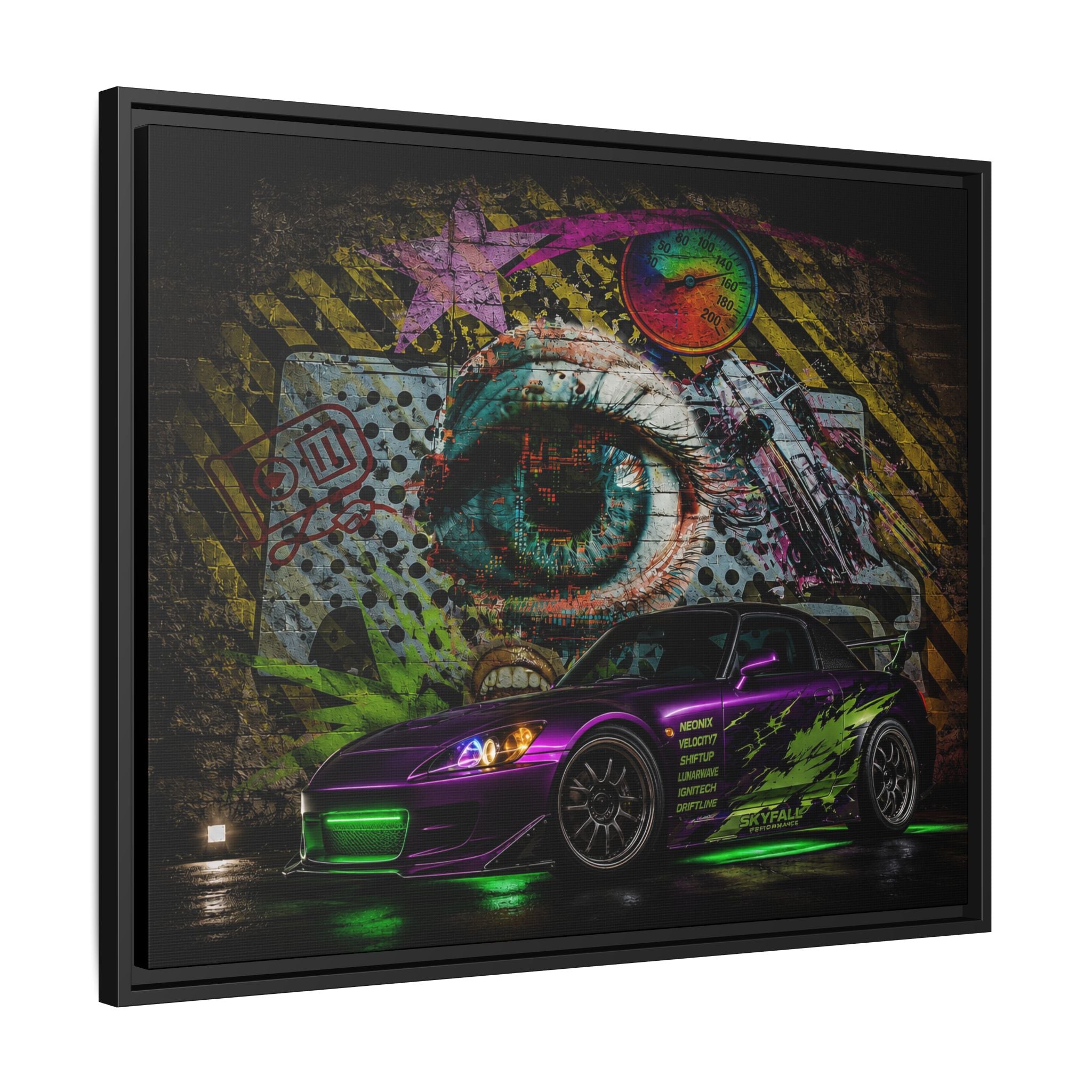 Graffiti Sports Car Matte Canvas - Framed Wall Art