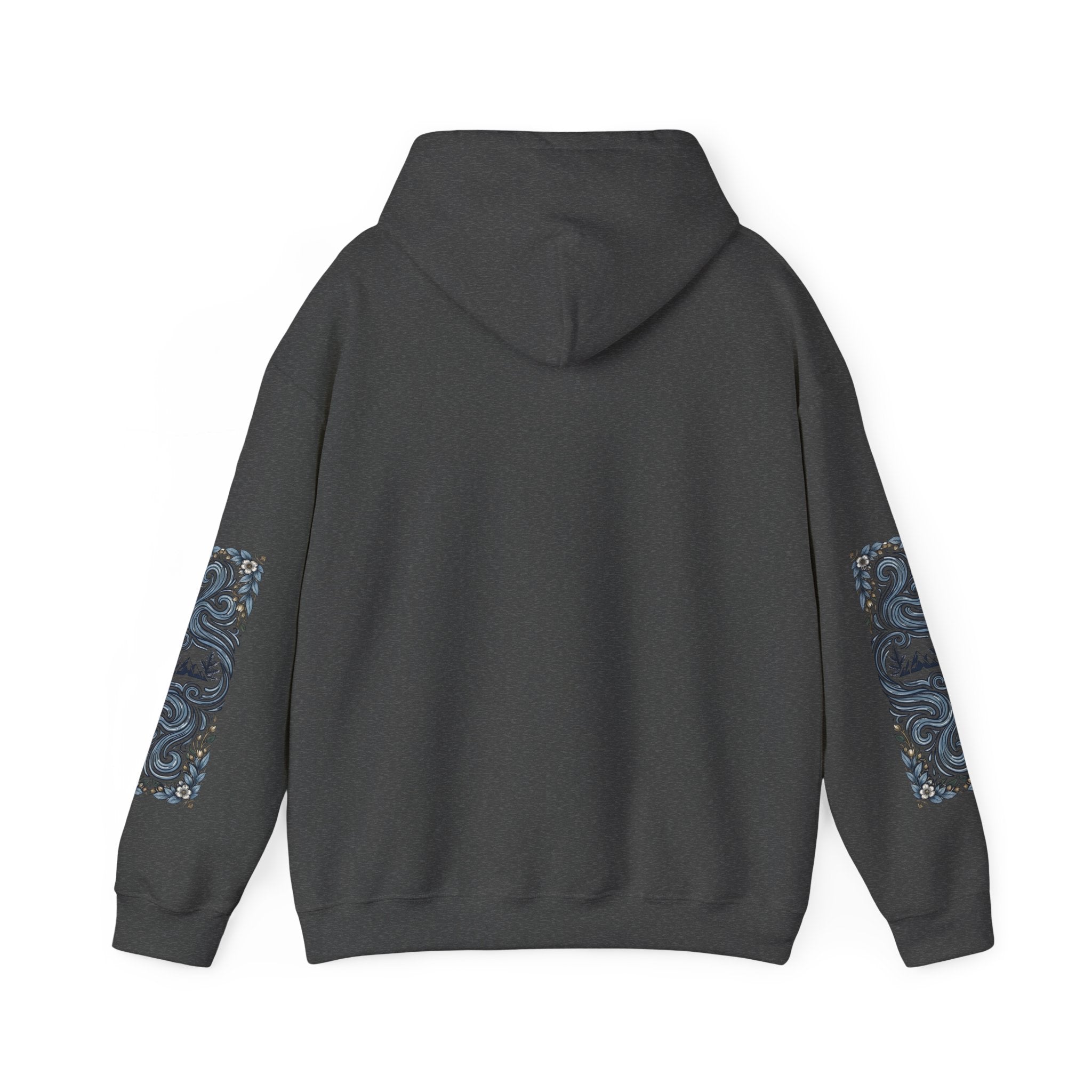 Nature Is Calling Hoodie — Scenic Mountain Graphic Hooded Sweatshirt with Sleeve Paisley Art
