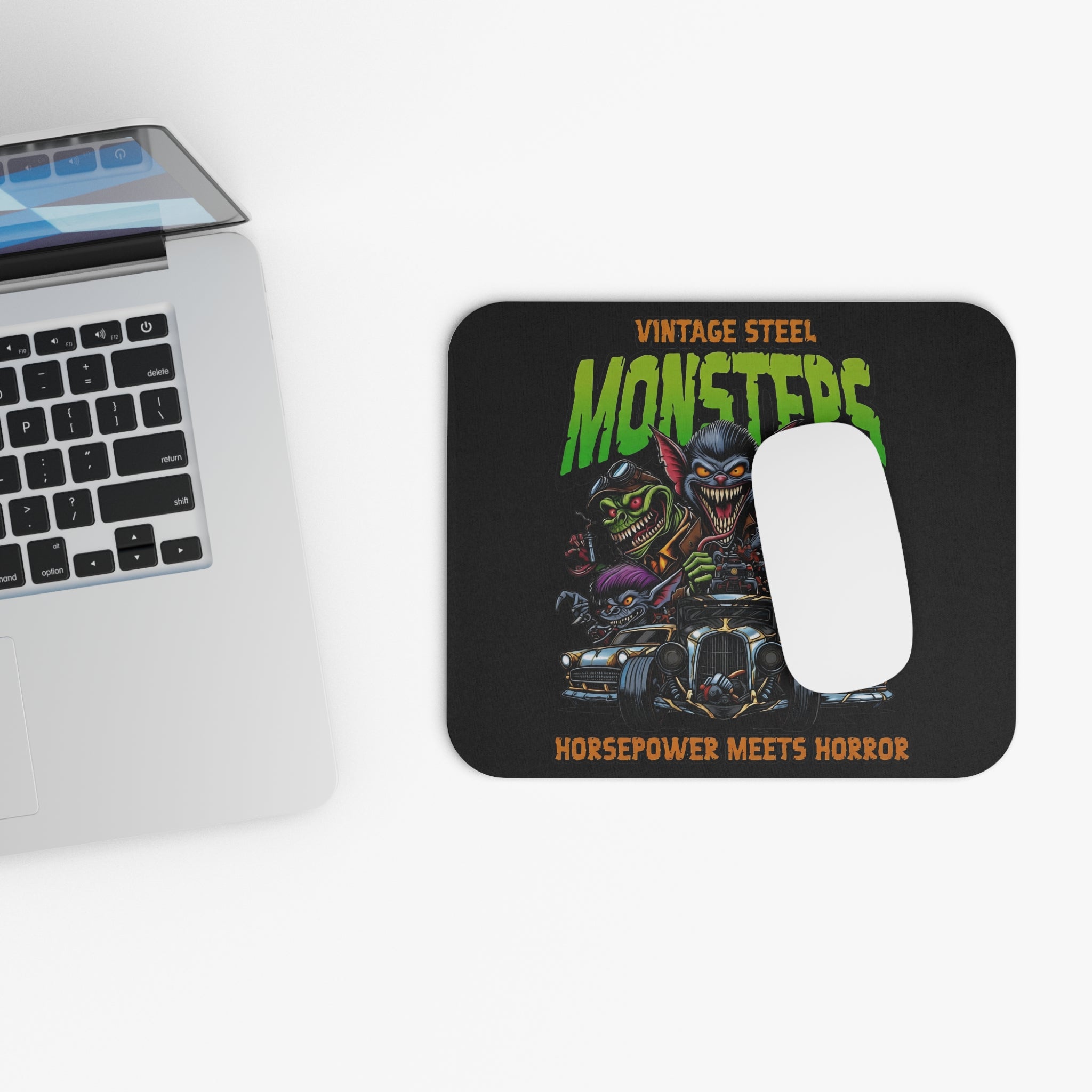 Vintage Steel Monsters Mouse Pad — 'Horsepower Meets Horror' Car Monster Art