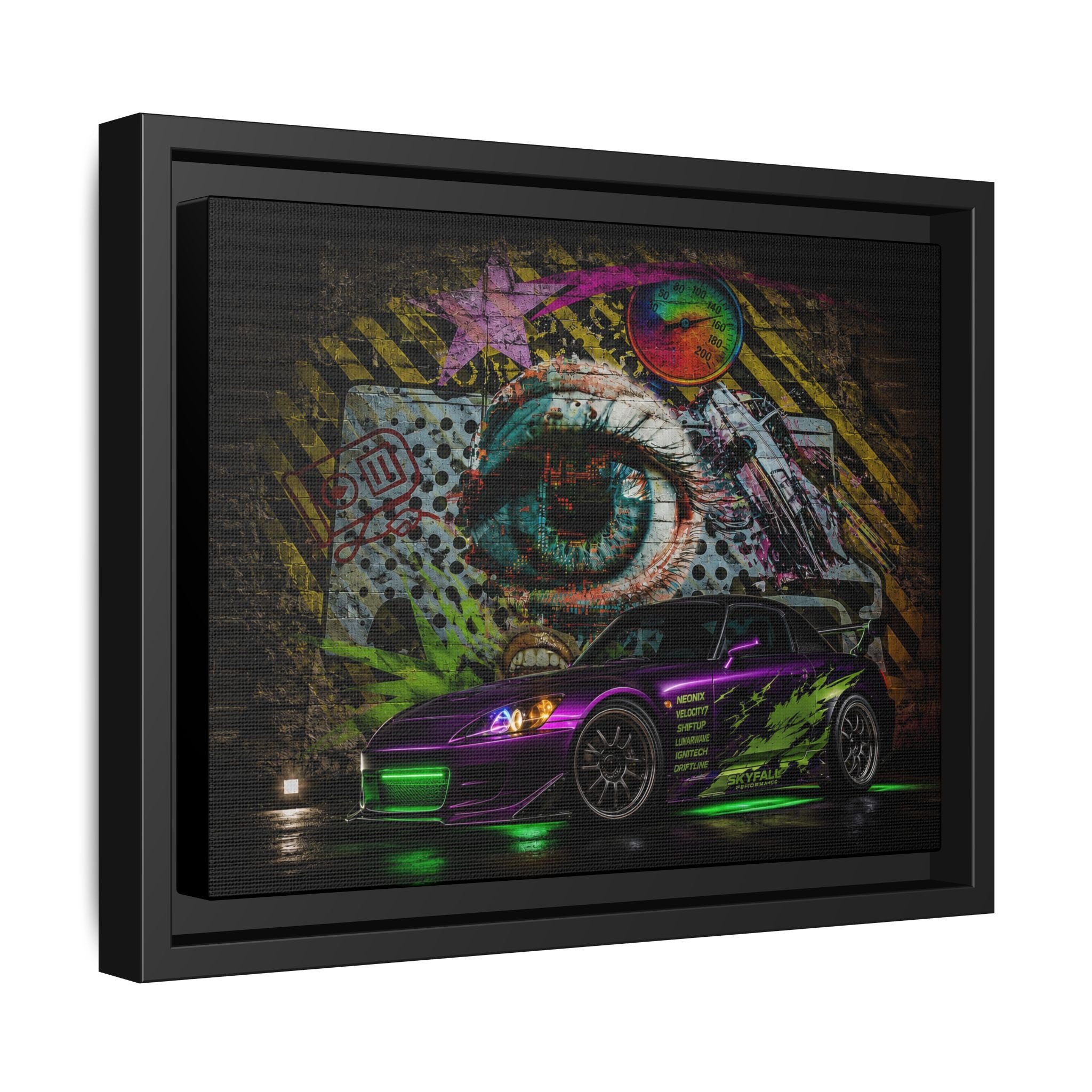 Graffiti Sports Car Matte Canvas - Framed Wall Art
