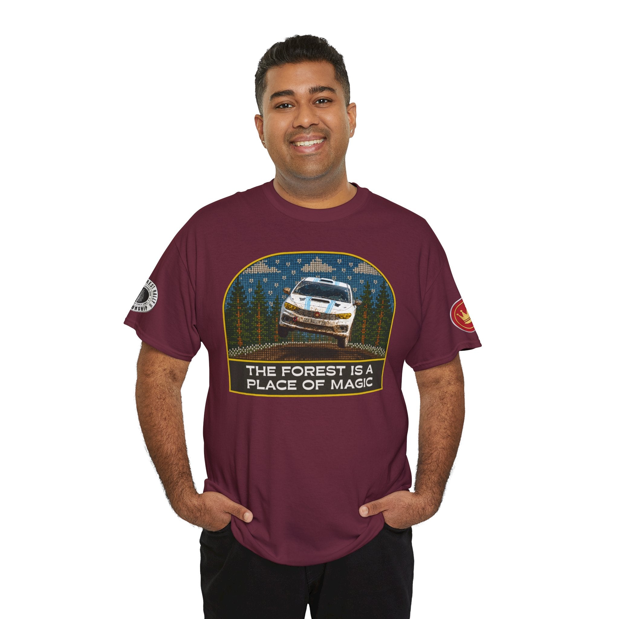 Forest Rally T‑Shirt – 'The Forest Is a Place of Magic' Cross-stitched Style Graphic