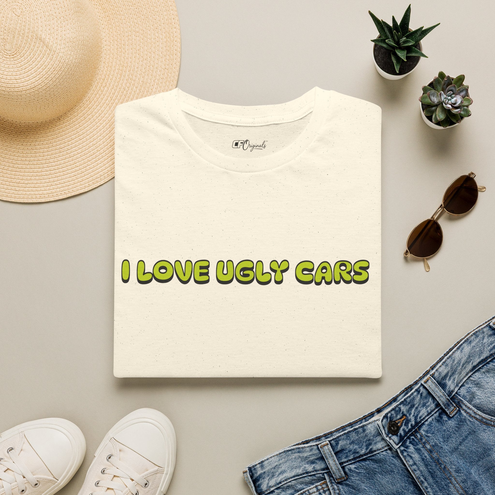 T-Shirt — "I Love Ugly Cars" Retro Green Graphic Tee