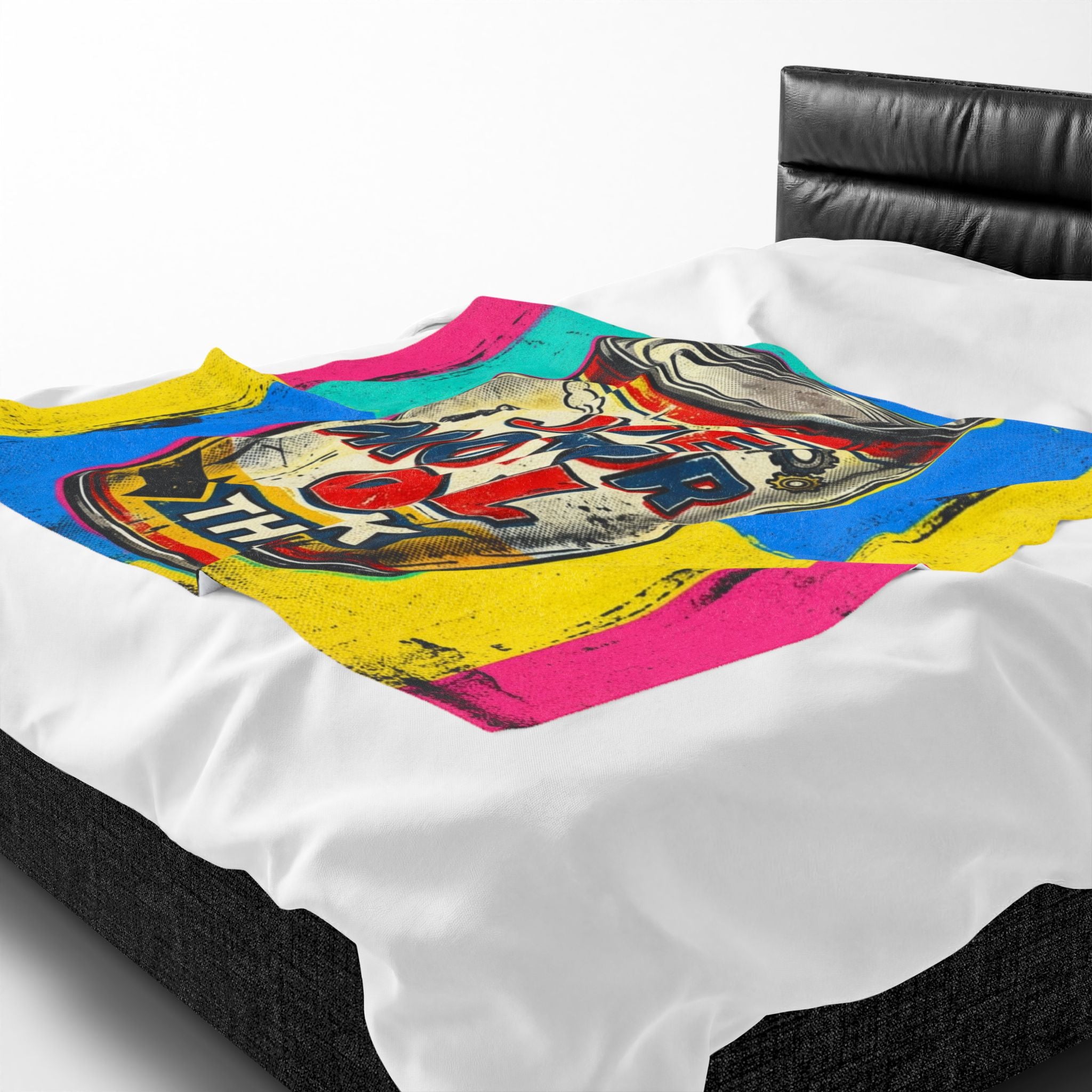 Pop Art Motor Oil Can Velveteen Plush Blanket — Retro Garage Throw
