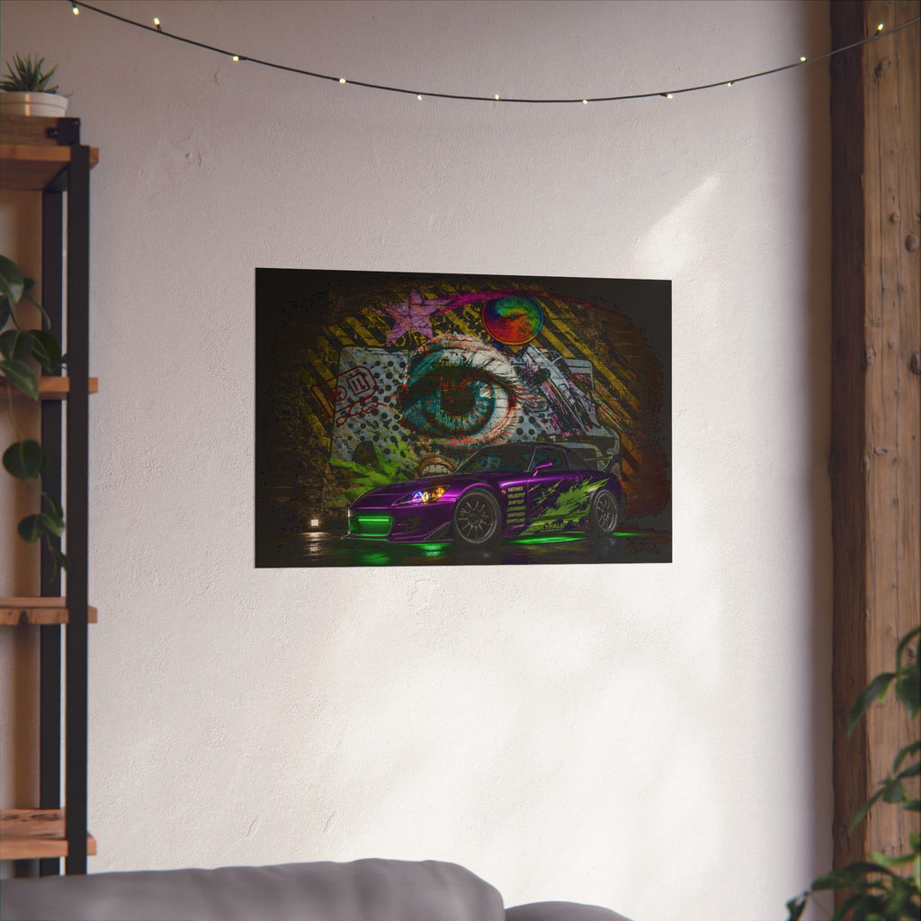 Graffiti Sports Car Matte Poster — Neon Drift Street Art Wall Print