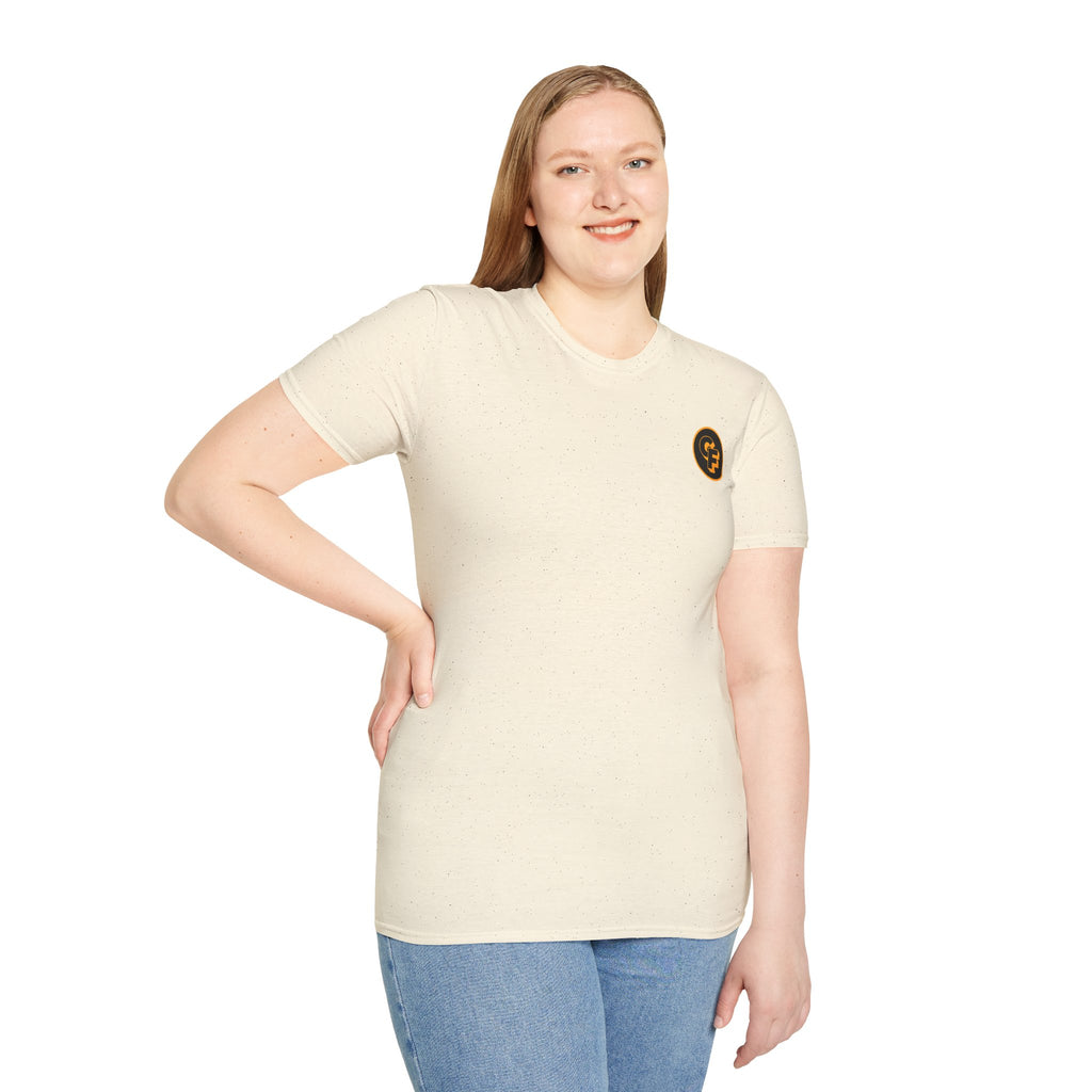 Minimal Orange CF Logo T-Shirt — Subtle Chest & Statement Back Graphic