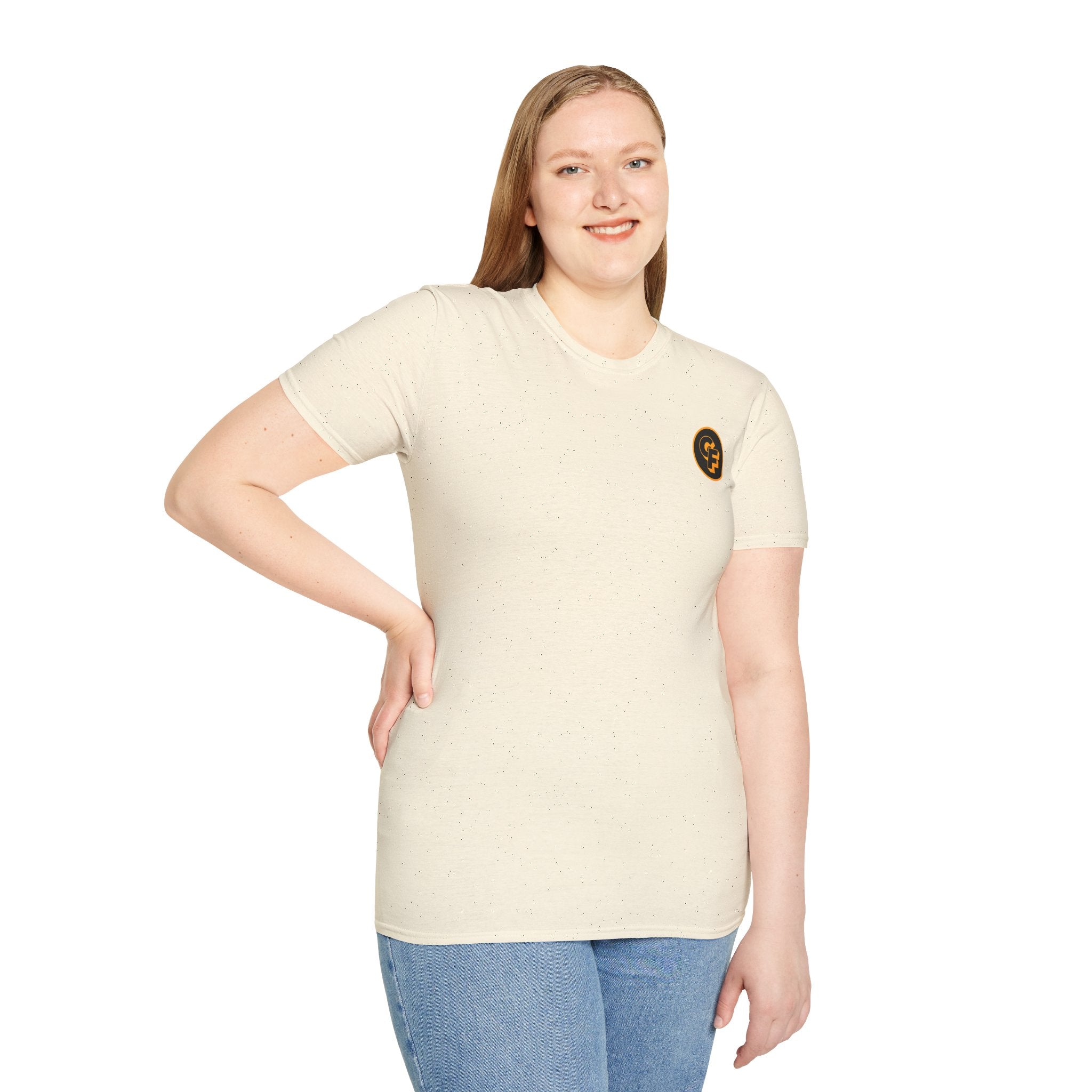 Minimal Orange CF Logo T-Shirt — Subtle Chest & Statement Back Graphic