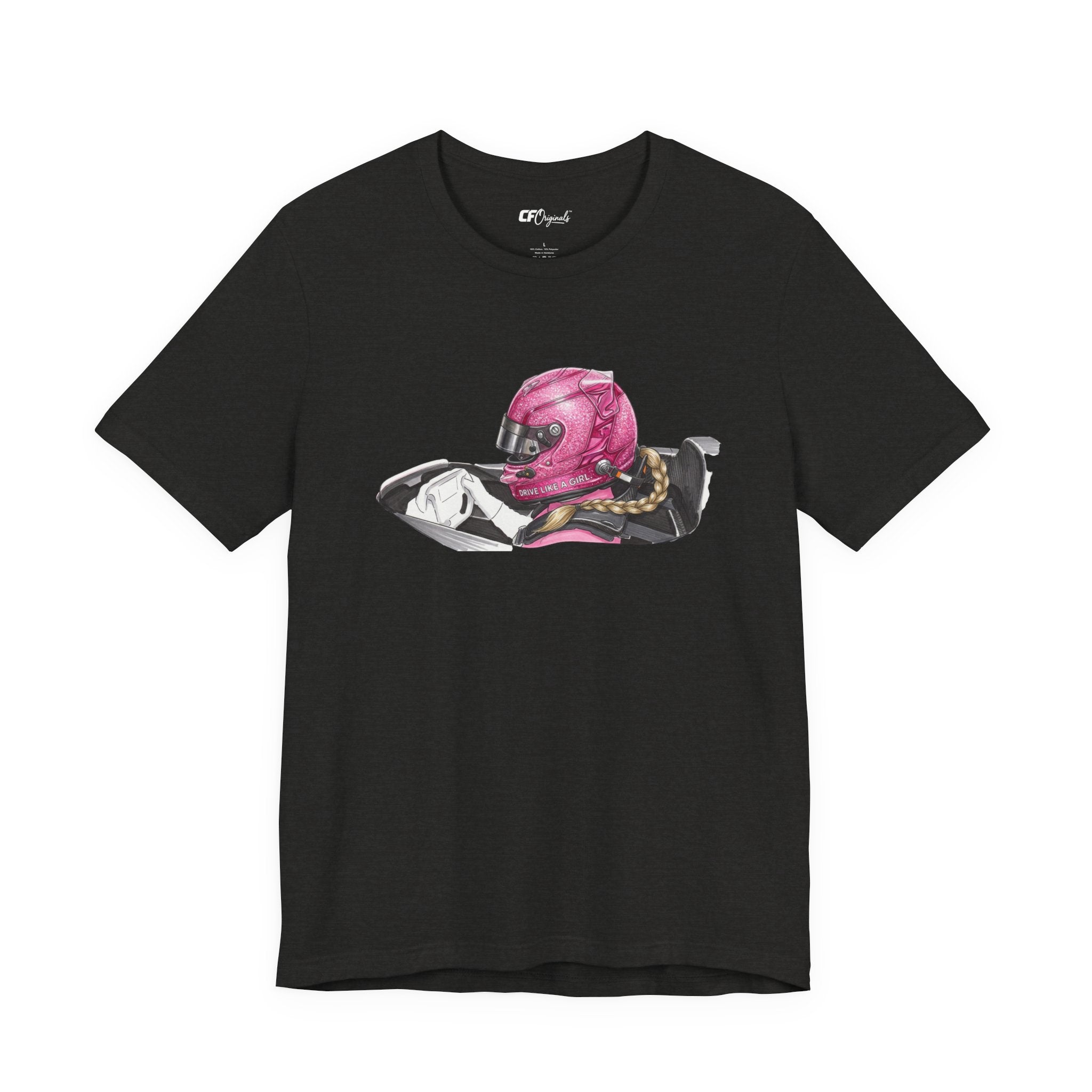 Drive Like a Girl — Pink Racing Helmet Graphic T-Shirt