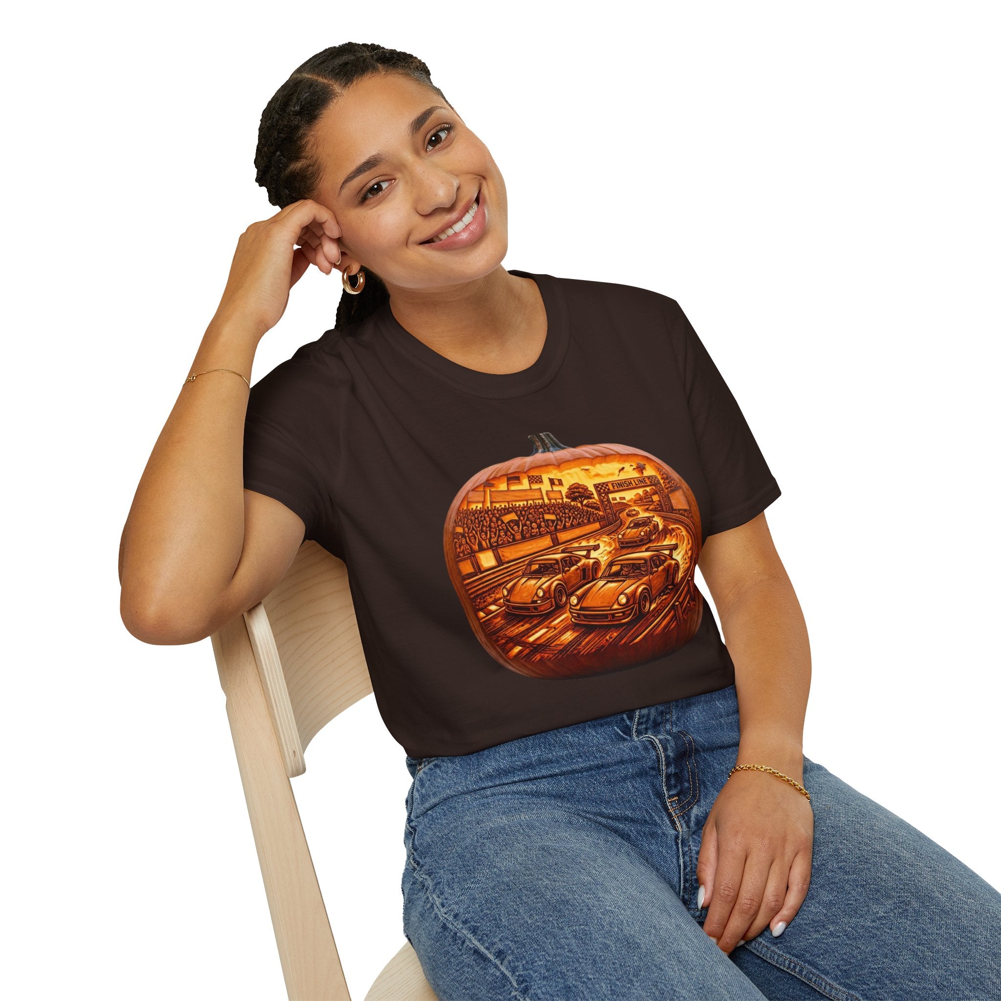 Vintage Racing Pumpkin T-Shirt — Retro Car Grand Prix Halloween Tee