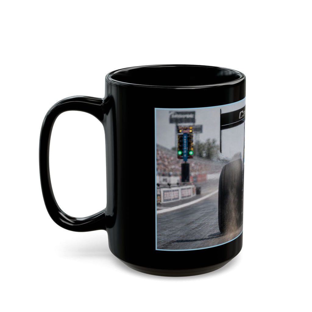 Dragster Racing Black Mug — High-Speed Drag Racing Photo Coffee Cup (11oz/15oz)