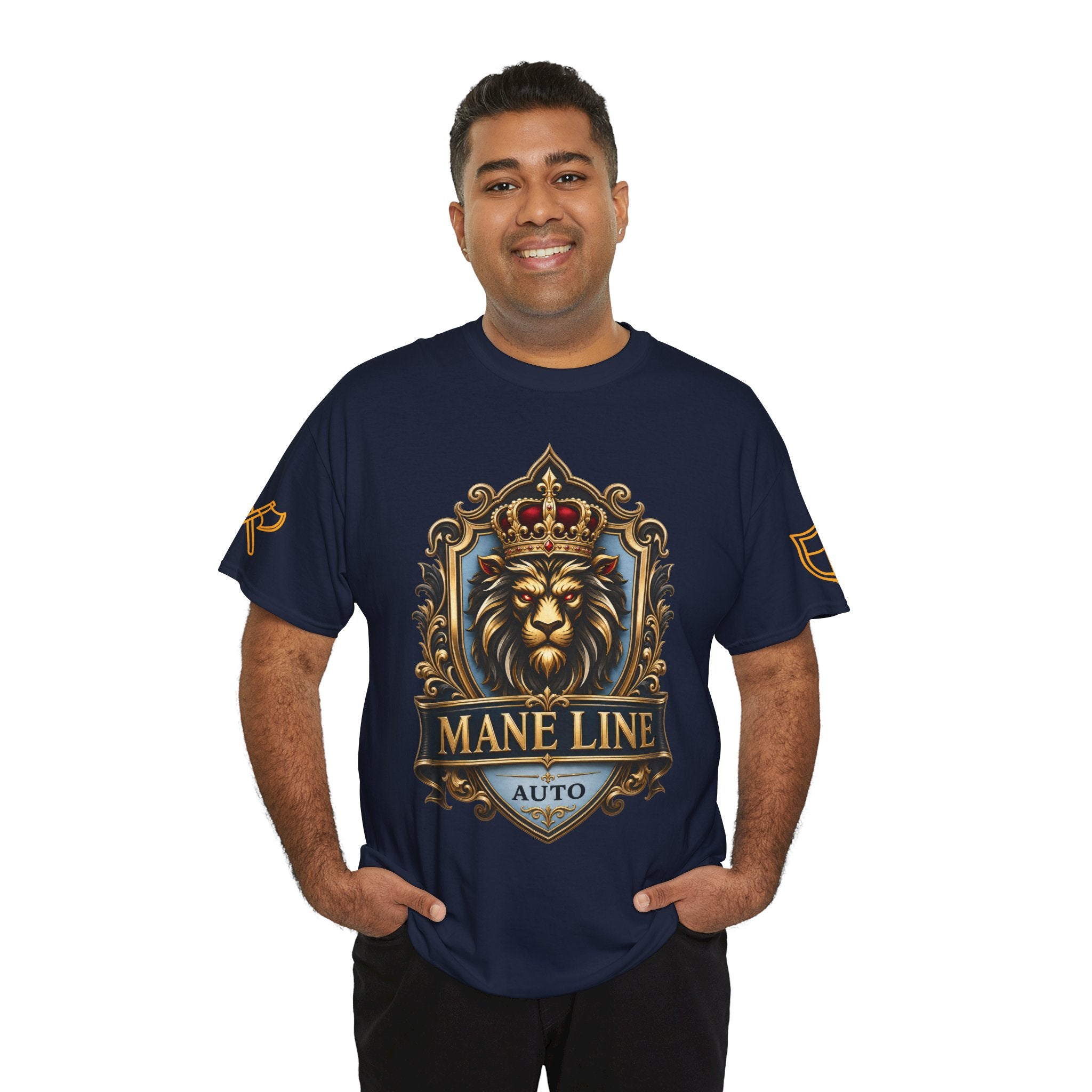 Lion Crest Tee — "Mane Line Auto" Vintage Heraldic Graphic Shirt