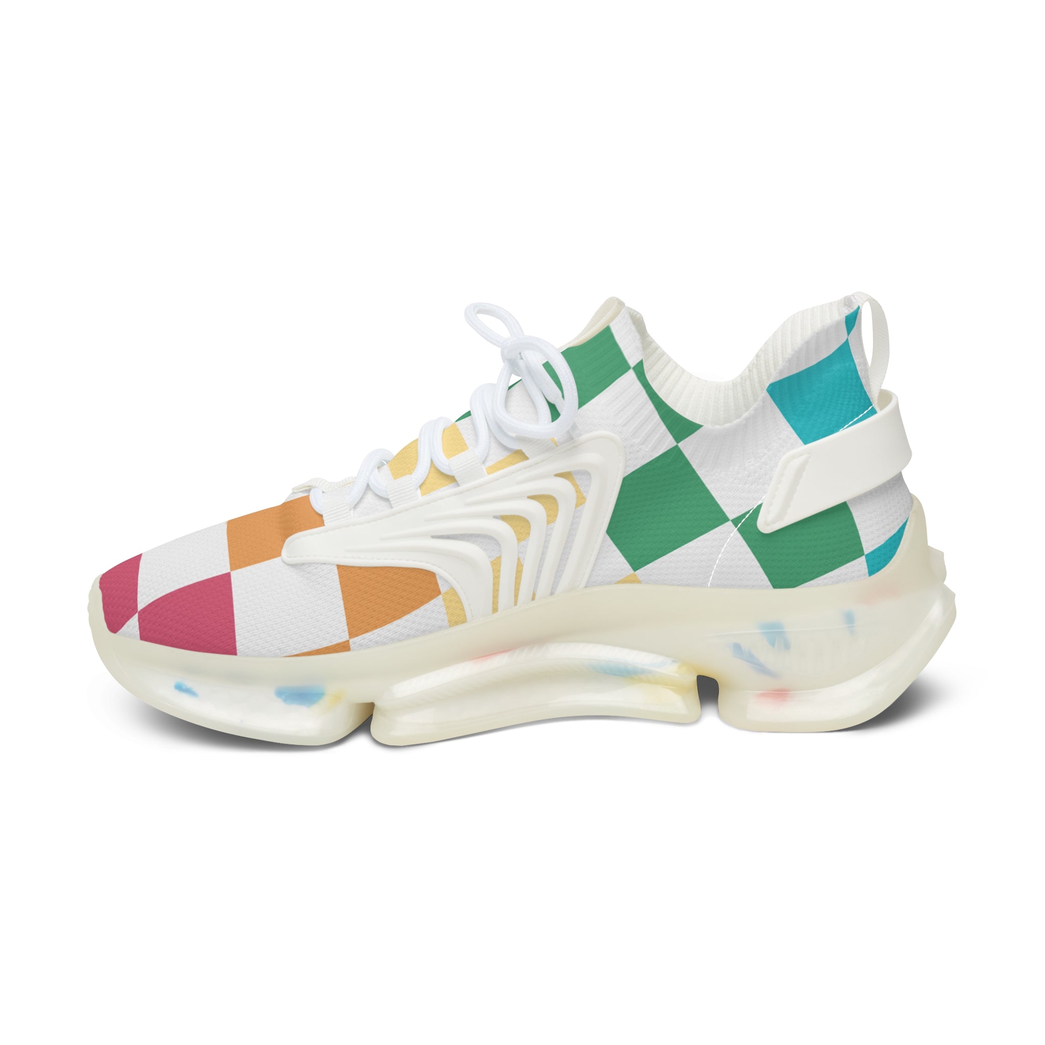 Checkerboard Racing Mesh Sneakers — Women's Colorblock Athletic Shoes