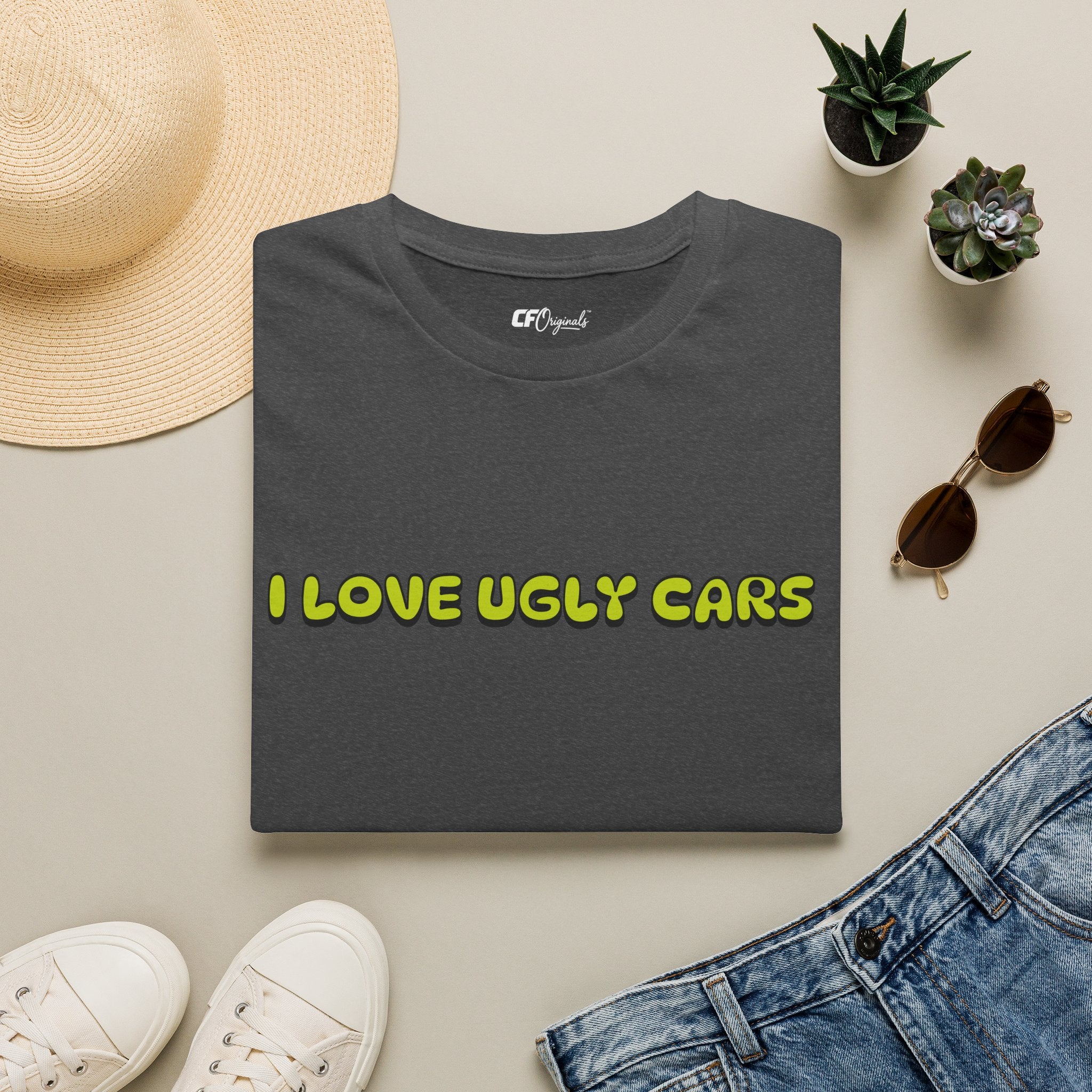 T-Shirt — "I Love Ugly Cars" Retro Green Graphic Tee